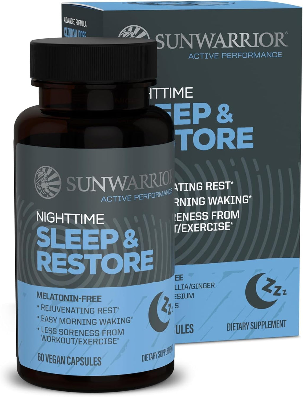 Sunwarrior Active Sleep &amp; Restore Magnesium Sleep Supplements for Adults, Gluten-Free, 60 Capsules