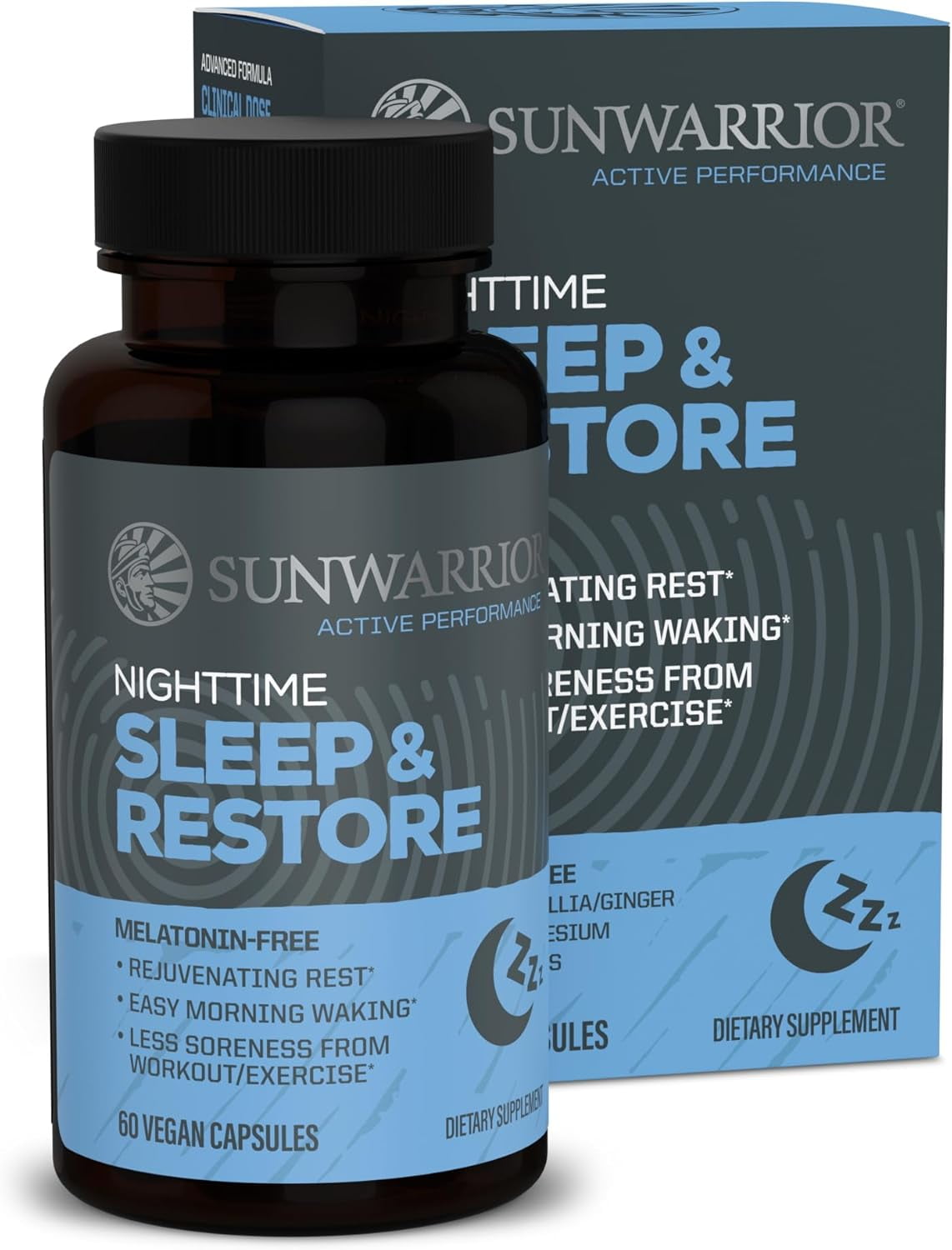 Sunwarrior Active Sleep &amp; Restore Magnesium Sleep Supplements for Adults, Gluten-Free, 60 Capsules