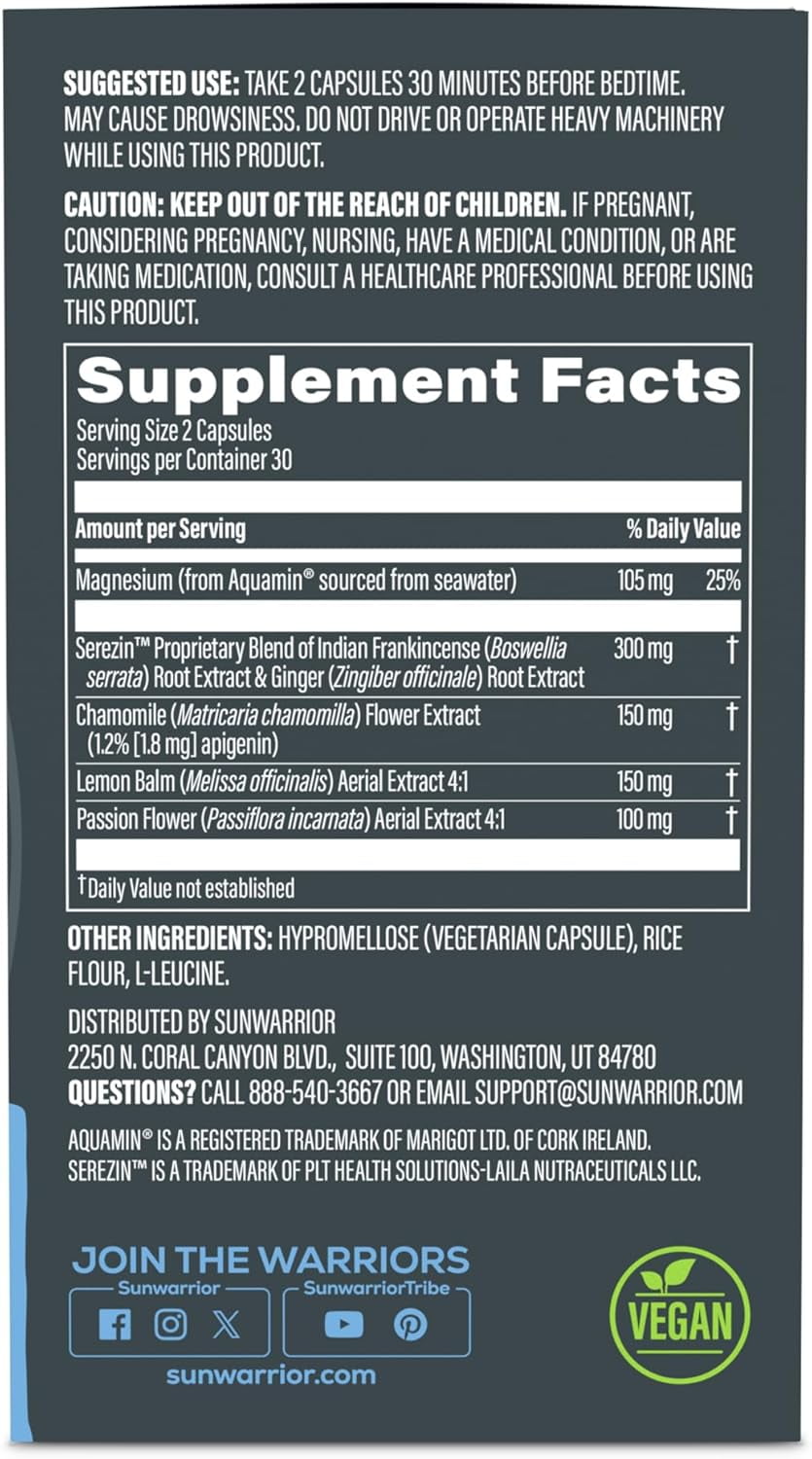 Sunwarrior Active Sleep &amp; Restore Magnesium Sleep Supplements for Adults, Gluten-Free, 60 Capsules