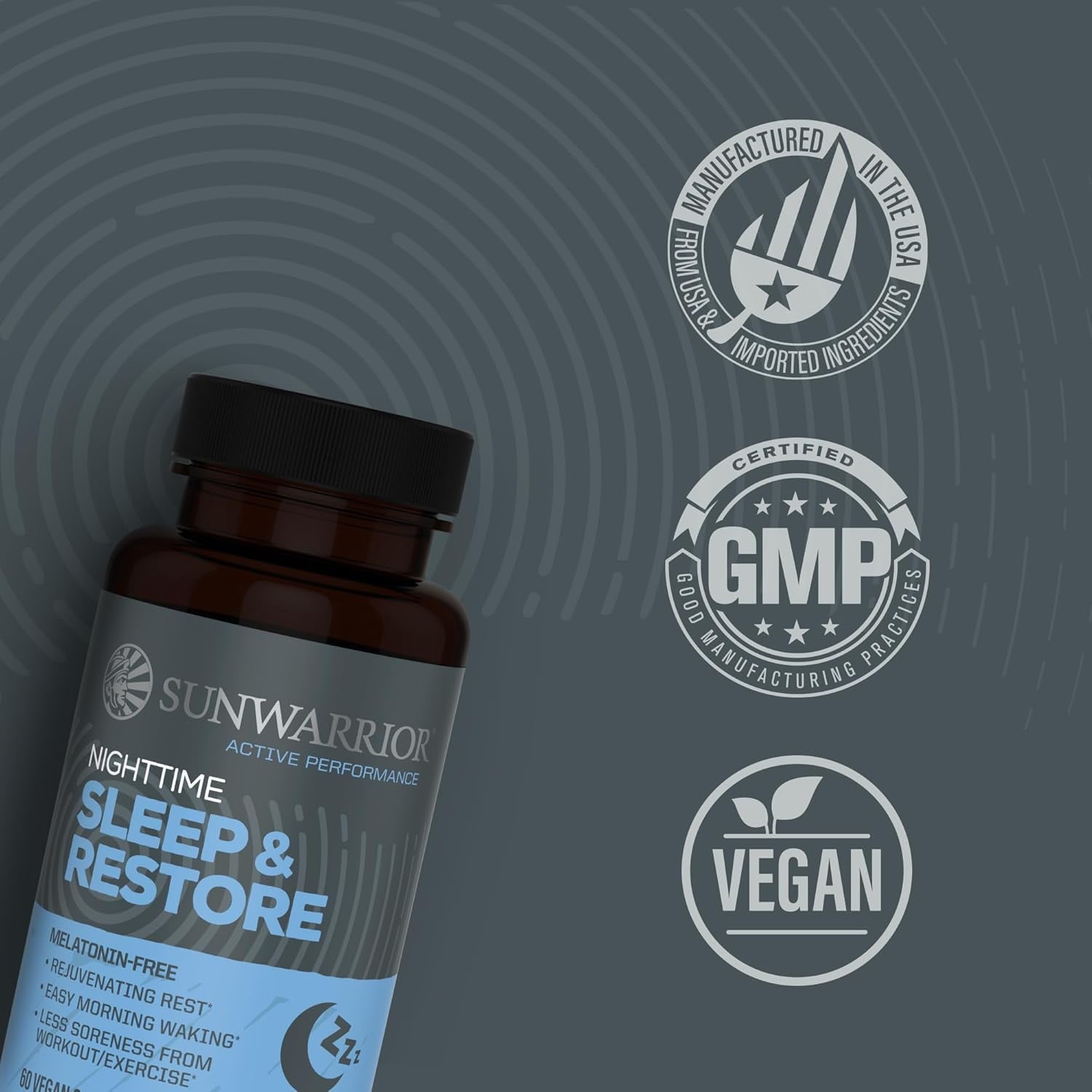 Sunwarrior Active Sleep &amp; Restore Magnesium Sleep Supplements for Adults, Gluten-Free, 60 Capsules