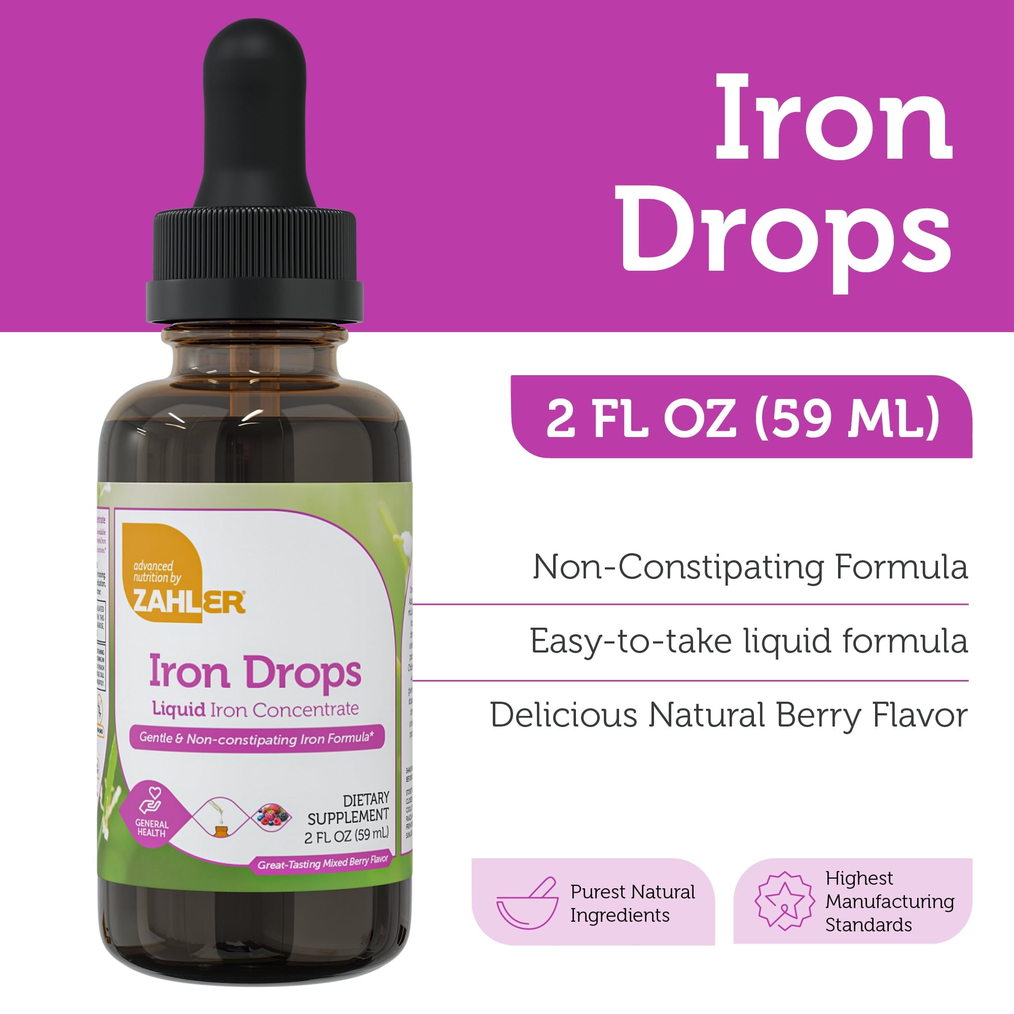 Zahler Iron Drops, Great-Tasting Mixed Berry, 2 fl oz (59 ml)