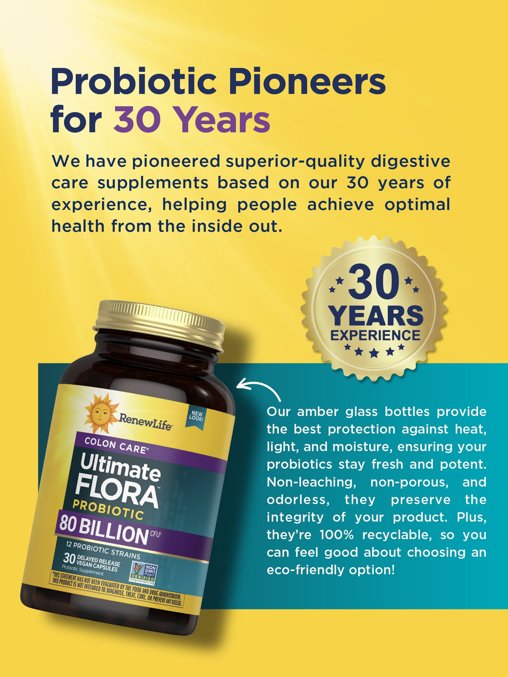 Colon Care Ultimate Flora Probiotic | 80 Billion CFU | 30 Vegan Capsules | by Renew Life