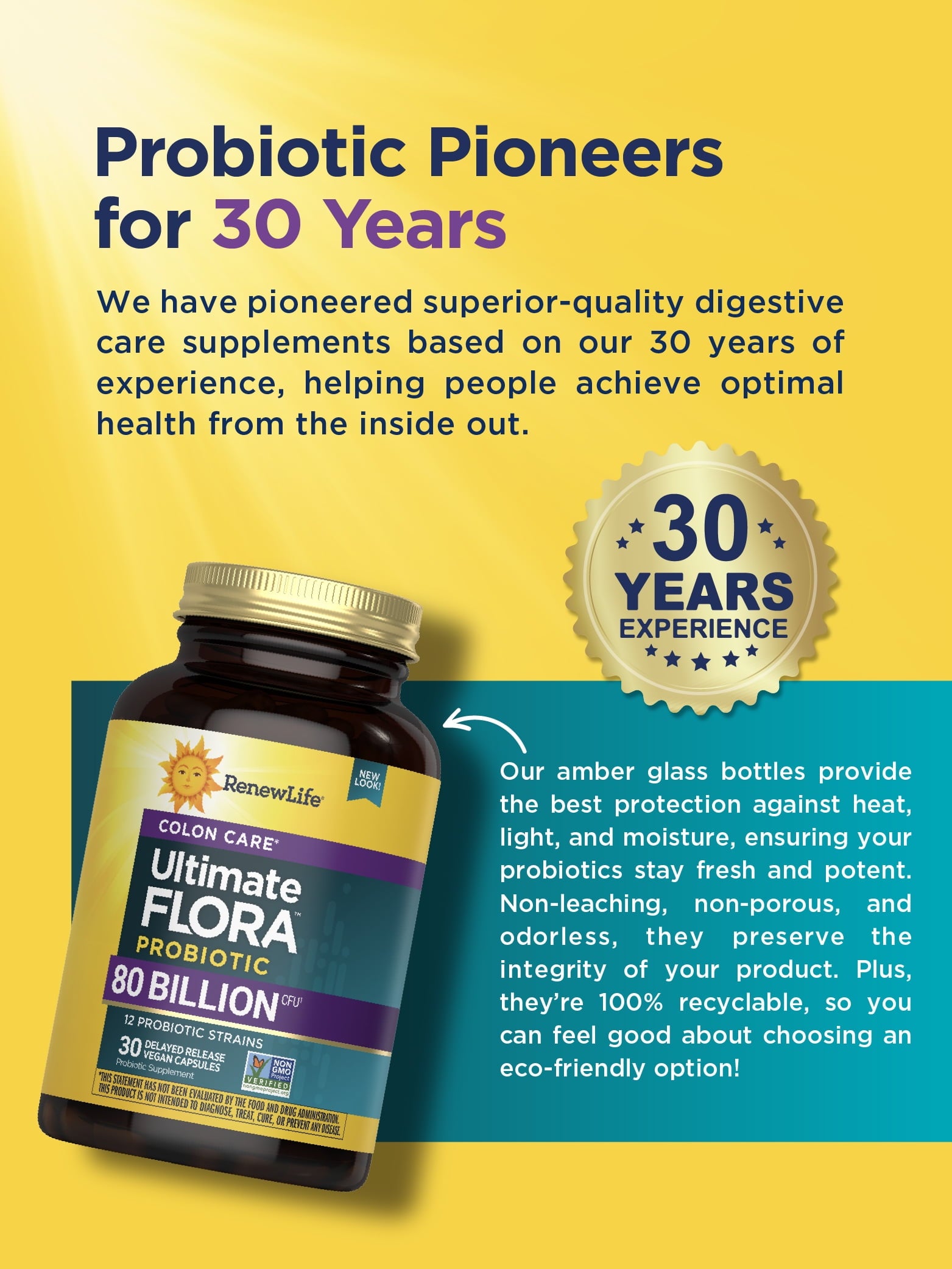 Colon Care Ultimate Flora Probiotic | 80 Billion CFU | 30 Vegan Capsules | by Renew Life