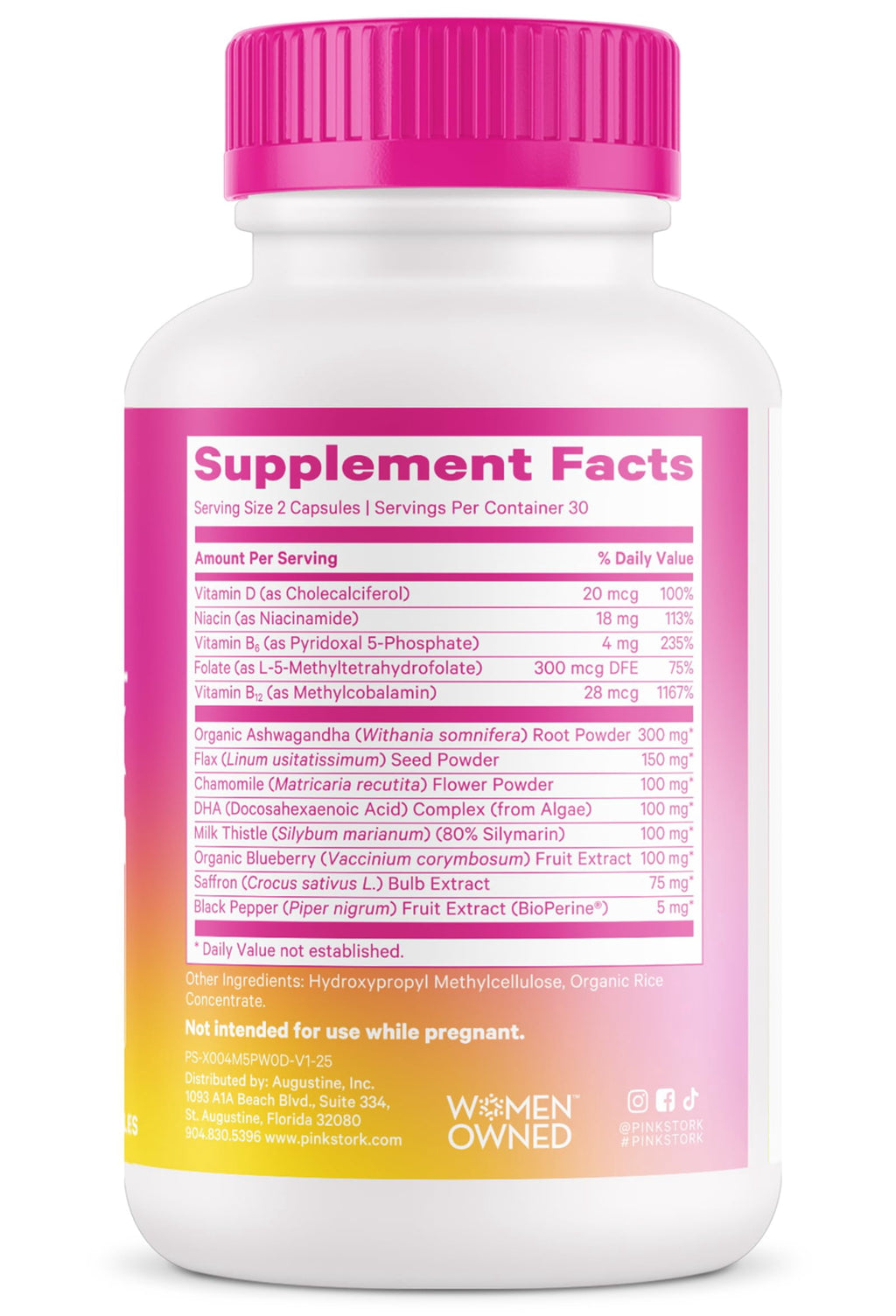 Pink Stork Cortisol Complex: Organic Ashwagandha, Omega 3 DHA, Chamomile - Mood and Stress Management for Women - 60 Count