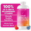 Pink Stork Liquid Prenatal Vitamin with Organic Whole Food Blend, Folate, Iron, Zinc - 32 Servings, 16 fl oz