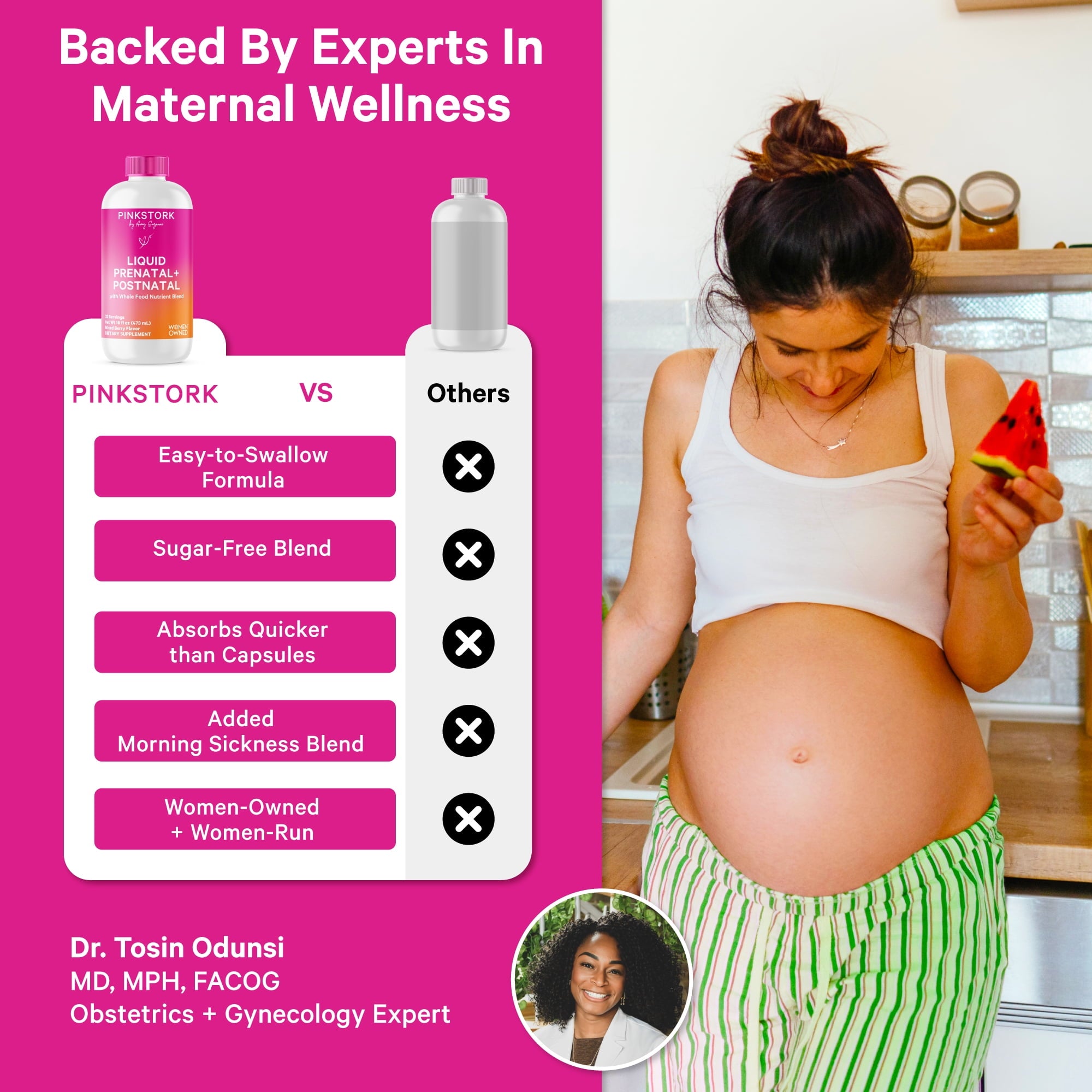 Pink Stork Liquid Prenatal Vitamin with Organic Whole Food Blend, Folate, Iron, Zinc - 32 Servings, 16 fl oz