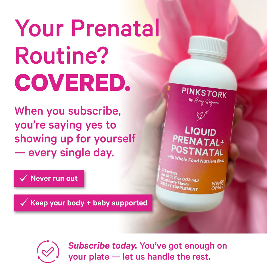 Pink Stork Liquid Prenatal Vitamin with Organic Whole Food Blend, Folate, Iron, Zinc - 32 Servings, 16 fl oz