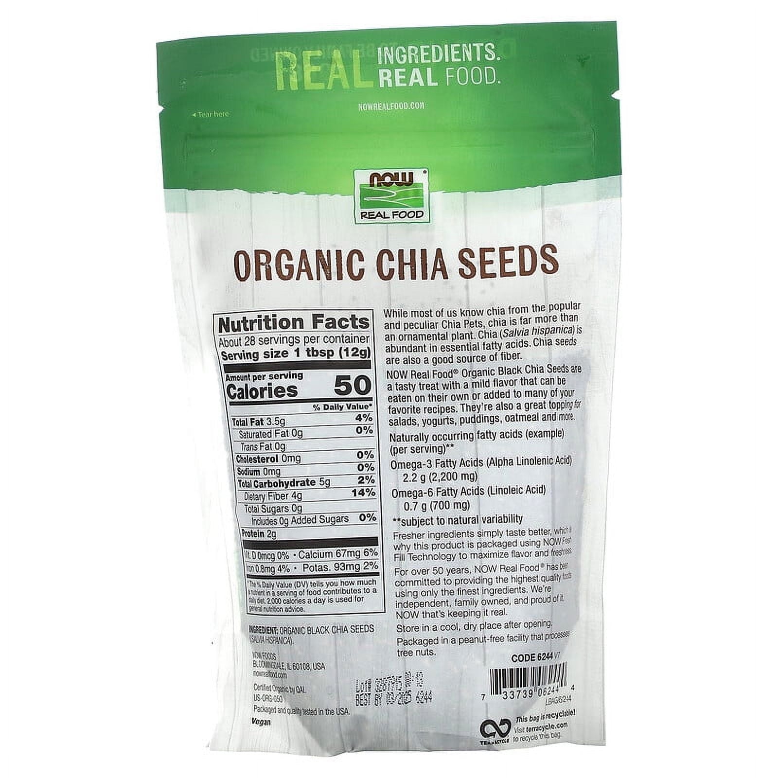 NOW Foods Real Food Organic Chia Seed Black - 12 oz Pack of 3
