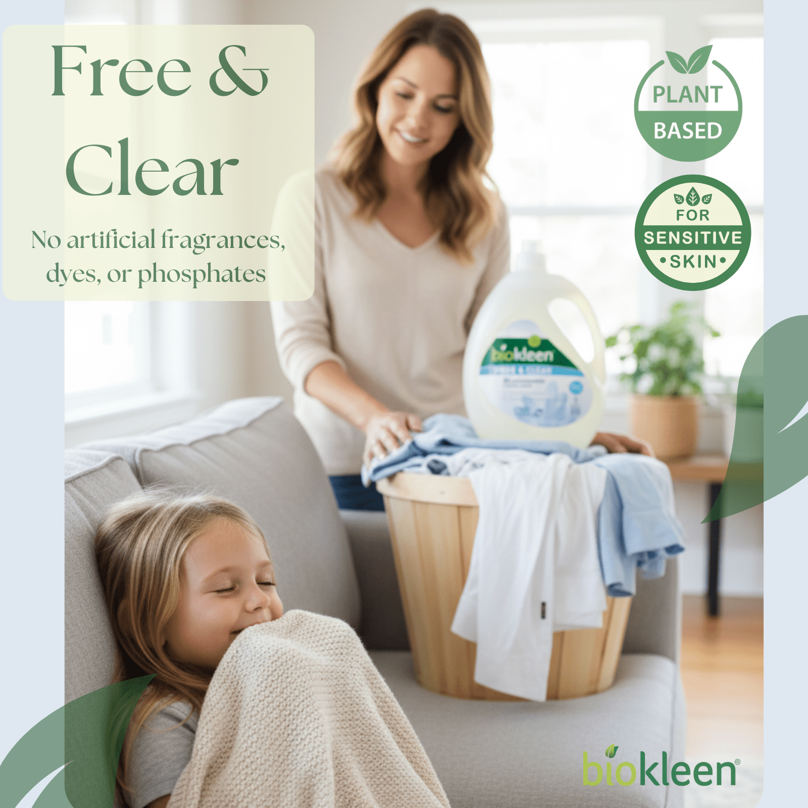 Biokleen Free &amp; Clear Hypoallergenic Liquid Laundry Detergent Soap, Unscented, Gentle on Sensitive Skin - 300 Loads