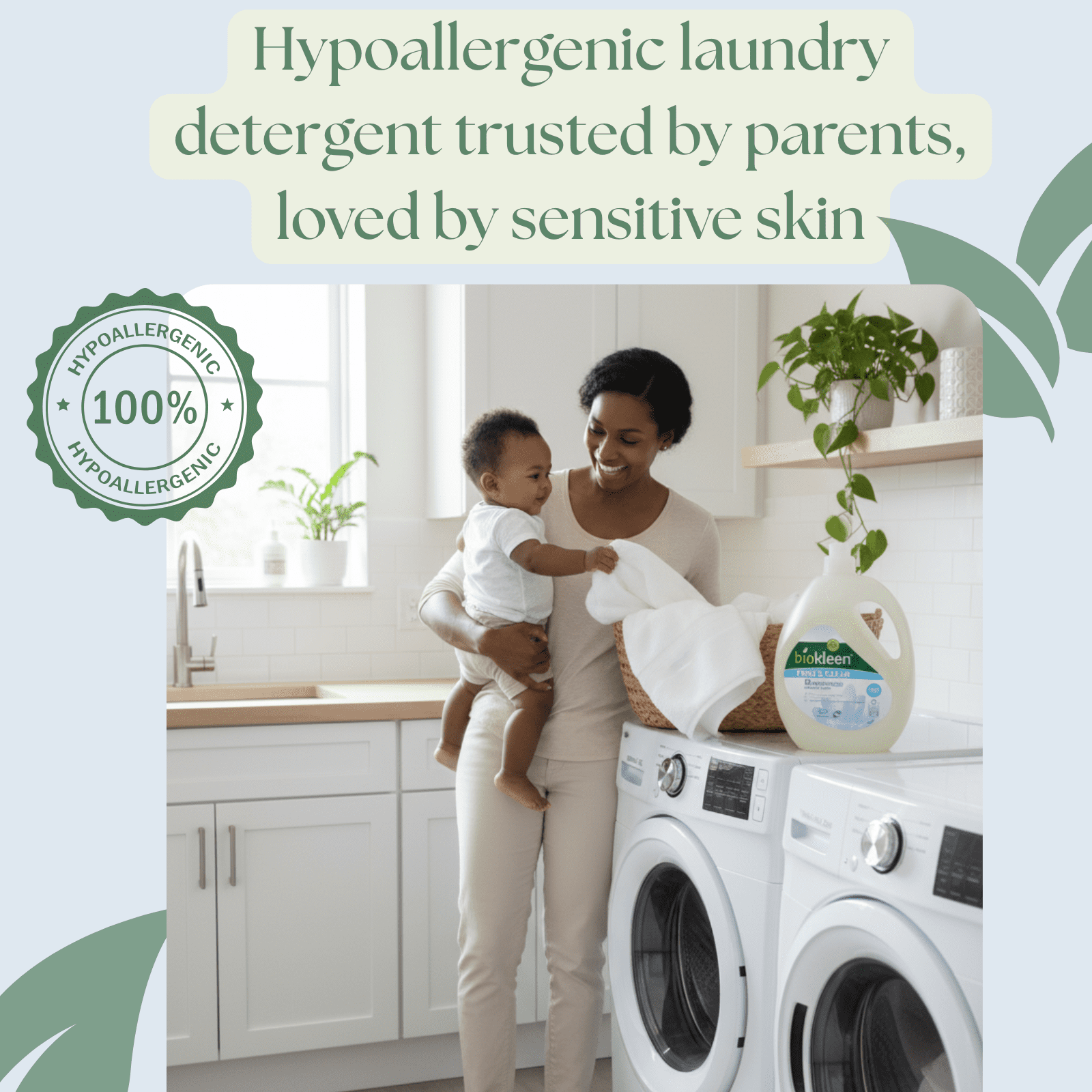 Biokleen Free &amp; Clear Hypoallergenic Liquid Laundry Detergent Soap, Unscented, Gentle on Sensitive Skin - 300 Loads