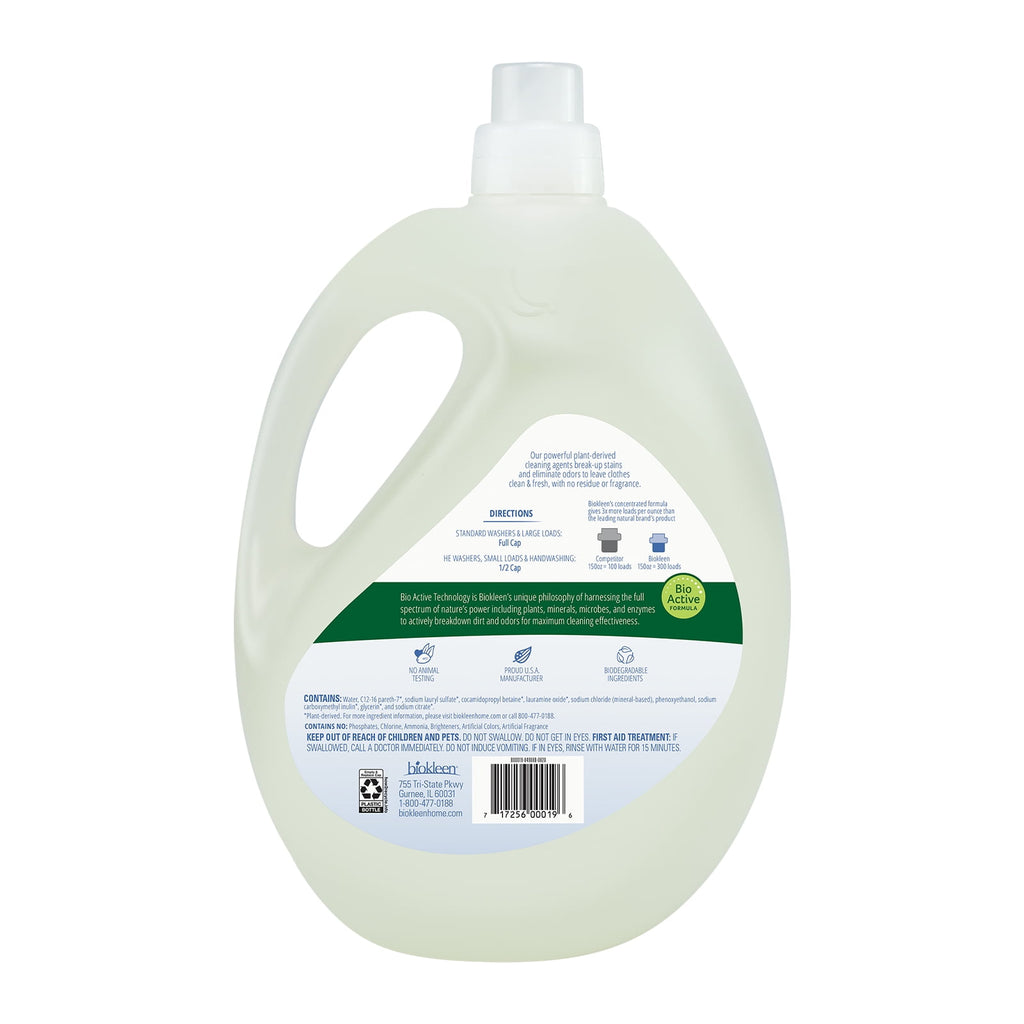 Biokleen Free &amp; Clear Hypoallergenic Liquid Laundry Detergent Soap, Unscented, Gentle on Sensitive Skin - 300 Loads