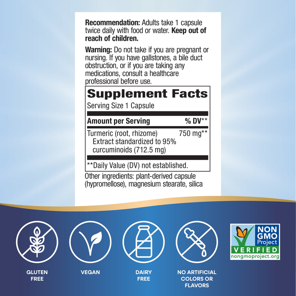Nature's Way Premium Extract Turmeric Max Potency‡ Capsules, Supports joint health*, Unisex, 60ct