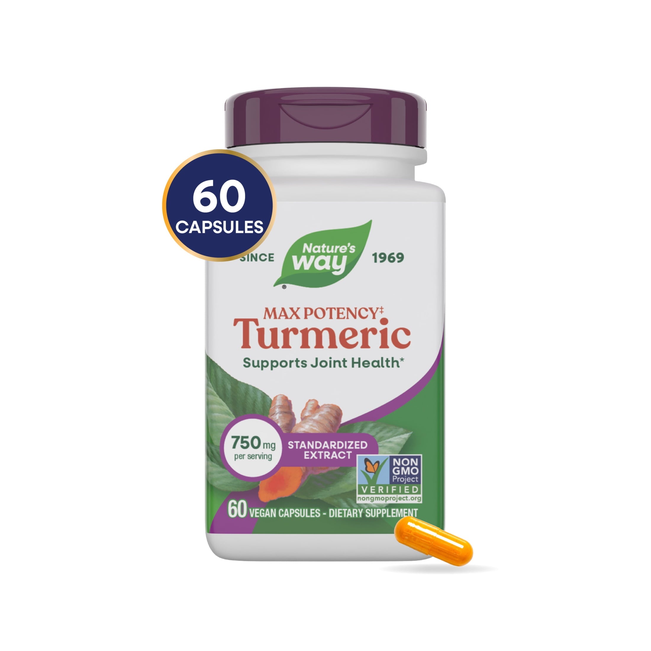 Nature's Way Premium Extract Turmeric Max Potency‡ Capsules, Supports joint health*, Unisex, 60ct