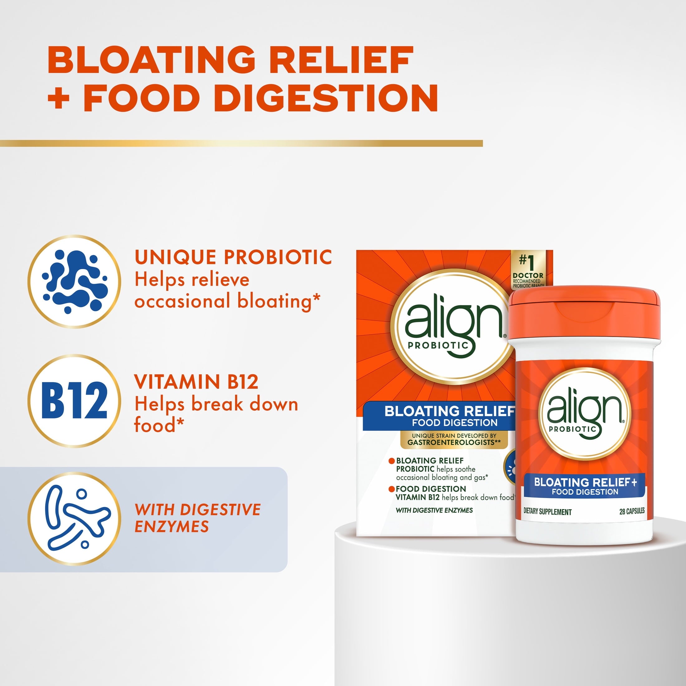 Align Probiotic, Bloating Relief + Digestion, Daily Probiotic Supplement, 28 Count