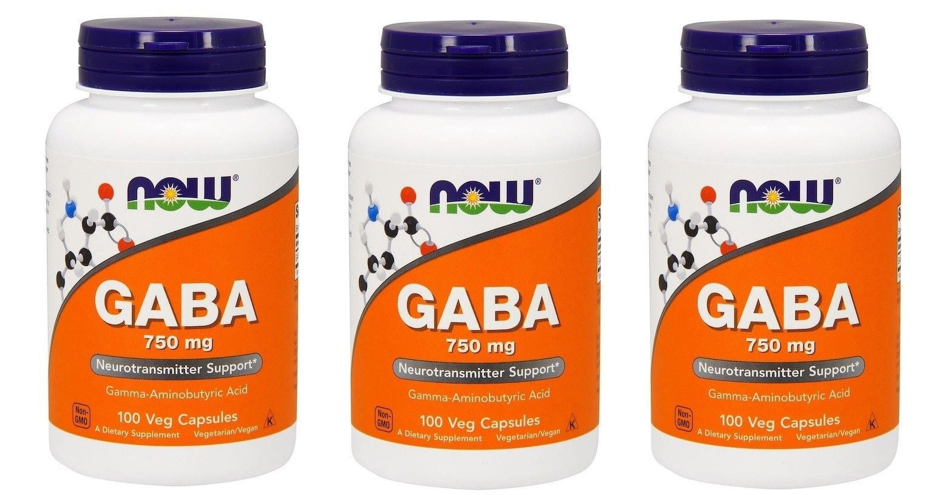 Now Foods, GABA, 750 mg, 100 Vcaps - 3 Packs