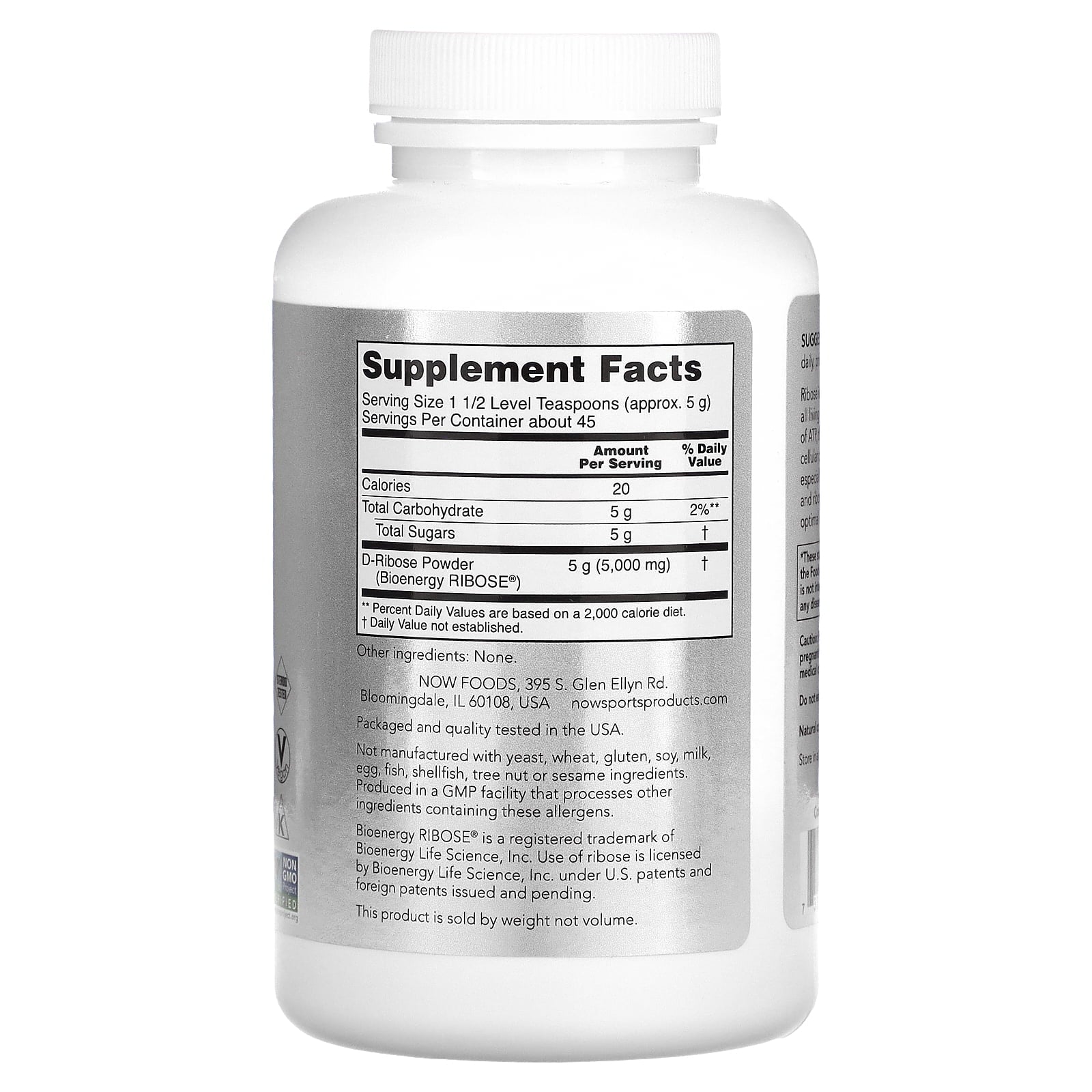 D-Ribose Pure Powder by Now Foods 8 oz.