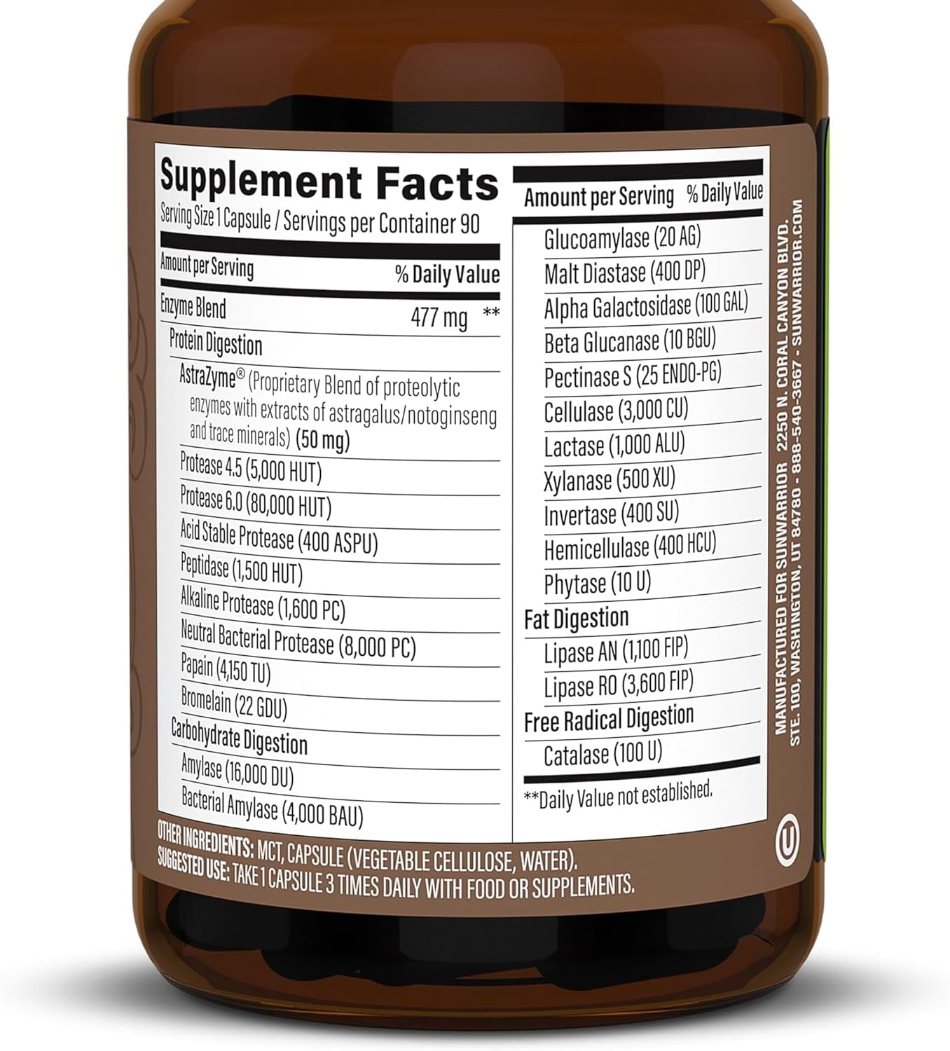 Sunwarrior Vegan Digestive Enzymes | Plant-based Essential Probiotic Supplement, 90 Ct