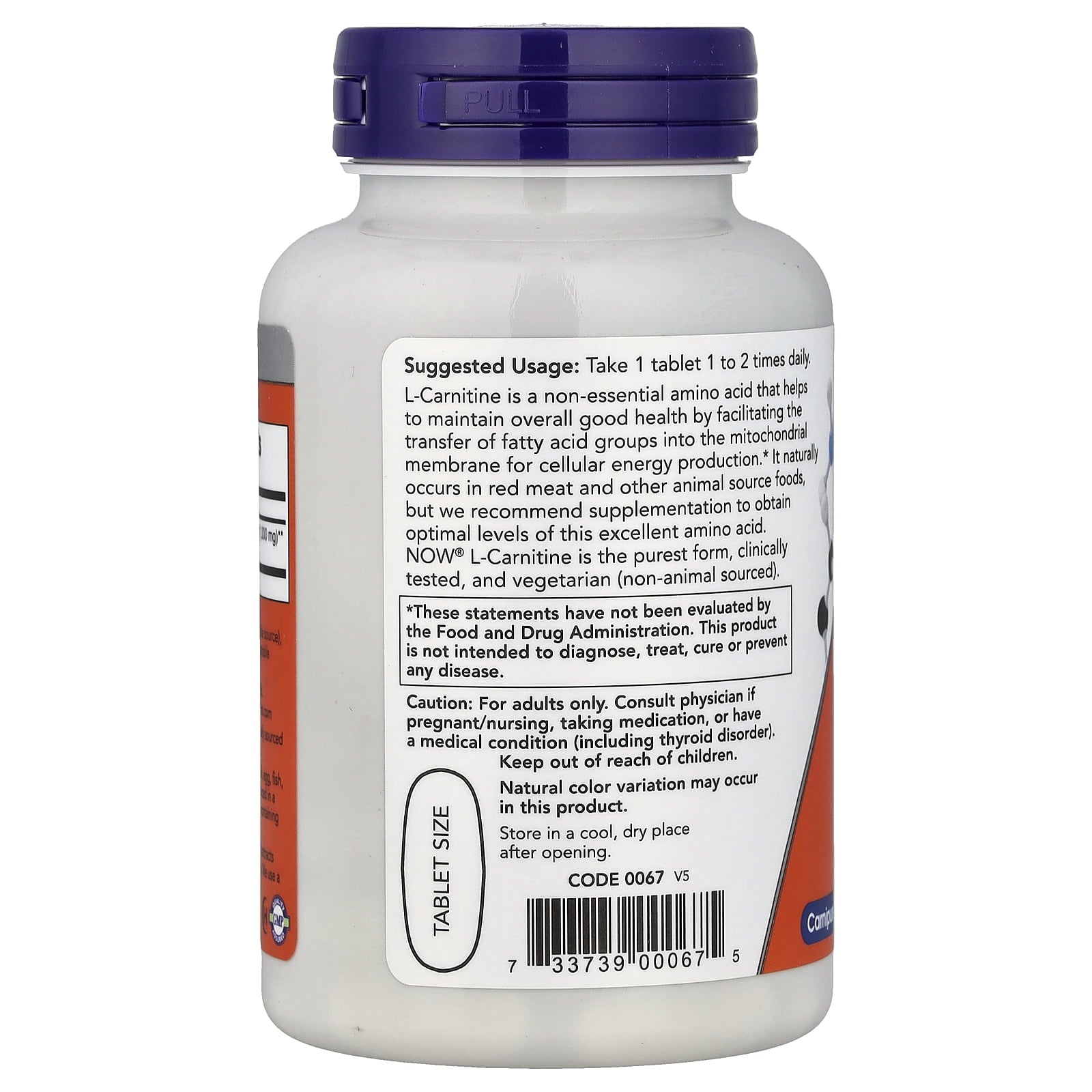 L Carnitine 1000 mg by Now Foods - 50 Tablets