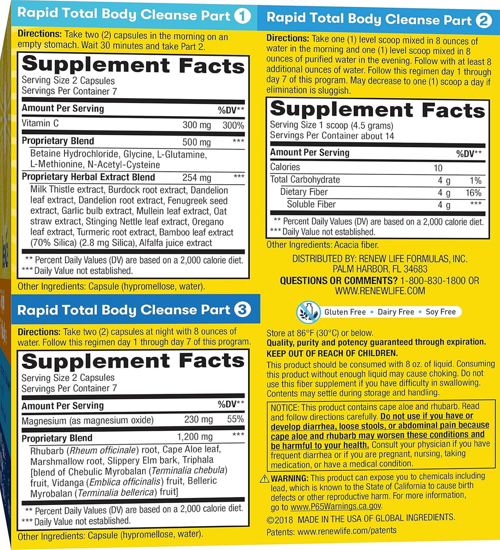 7-Day Rapid Total Body Cleanse for Men &amp; Women | 28 Capsules | 2.2 Ounce Powder Formula | by Renew Life