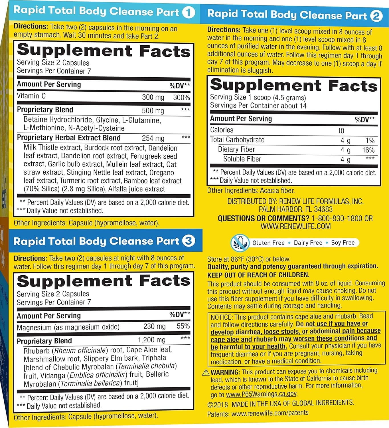 7-Day Rapid Total Body Cleanse for Men &amp; Women | 28 Capsules | 2.2 Ounce Powder Formula | by Renew Life