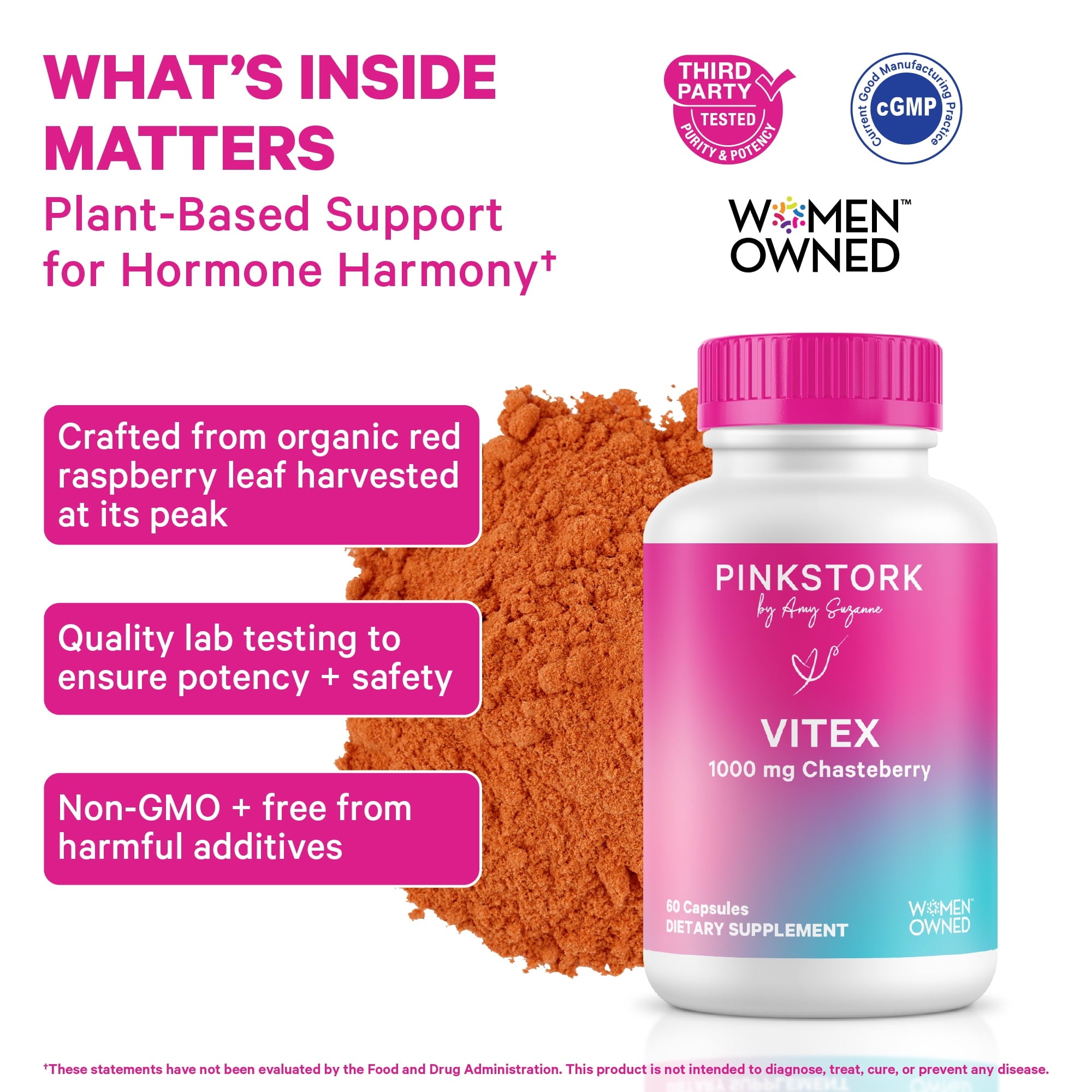 Pink Stork Vitex Chaste Tree Berry Supplement for Hormonal Balance, 60 Count