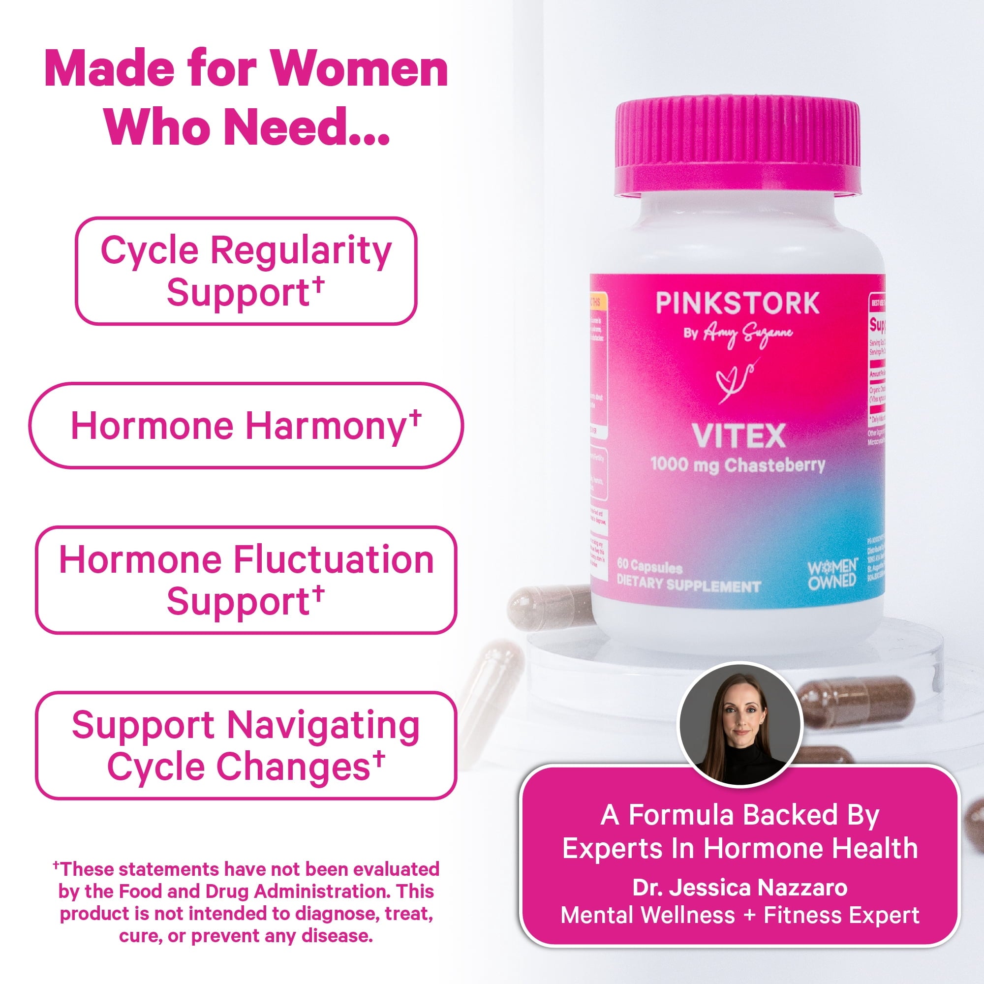 Pink Stork Vitex Chaste Tree Berry Supplement for Hormonal Balance, 60 Count