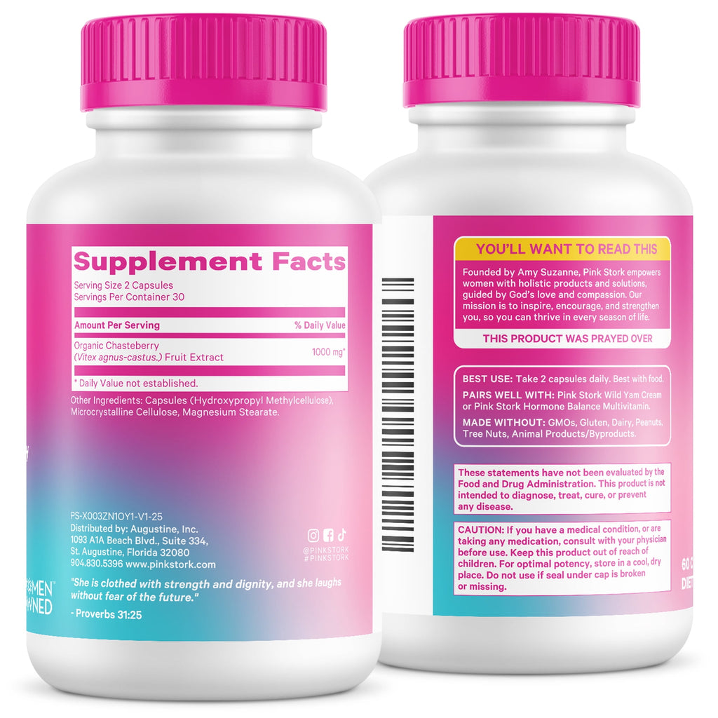 Pink Stork Vitex Chaste Tree Berry Supplement for Hormonal Balance, 60 Count