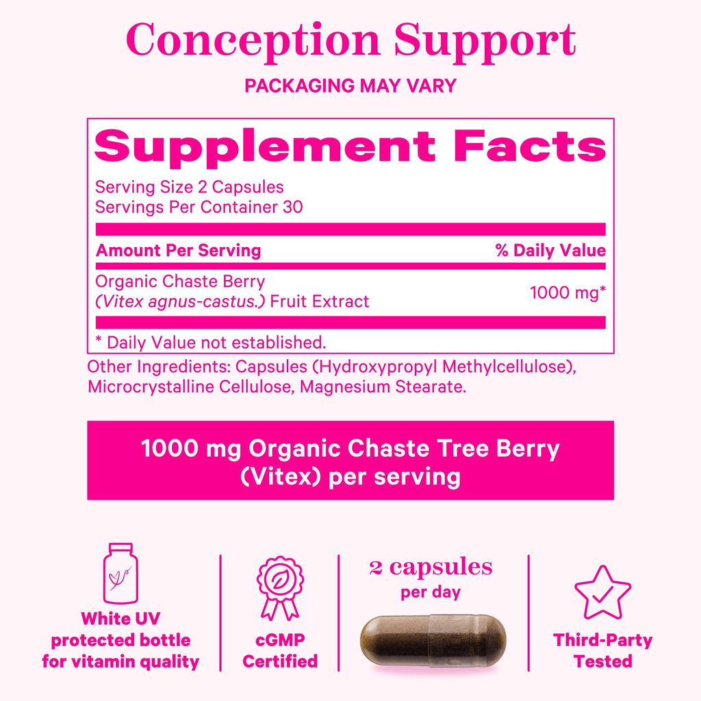 Pink Stork Vitex Chaste Tree Berry Supplement for Hormonal Balance, 60 Count