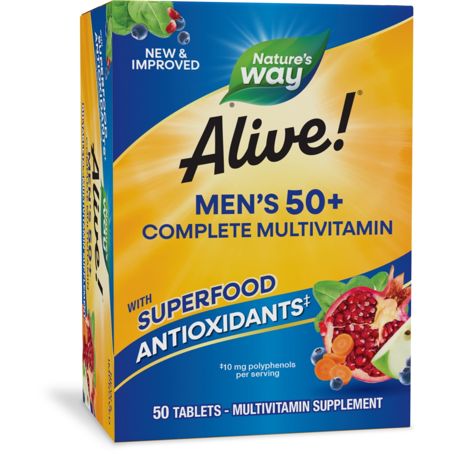 (3 pack) Nature's Way Alive! Men's 50+ Complete Multivitamin Tablets, B-Vitamins, 50 Count