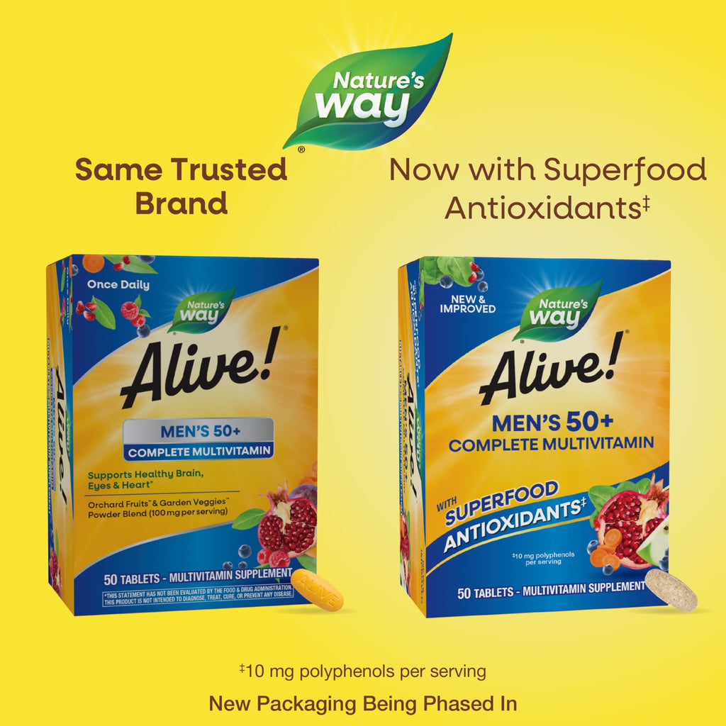 (3 pack) Nature's Way Alive! Men's 50+ Complete Multivitamin Tablets, B-Vitamins, 50 Count