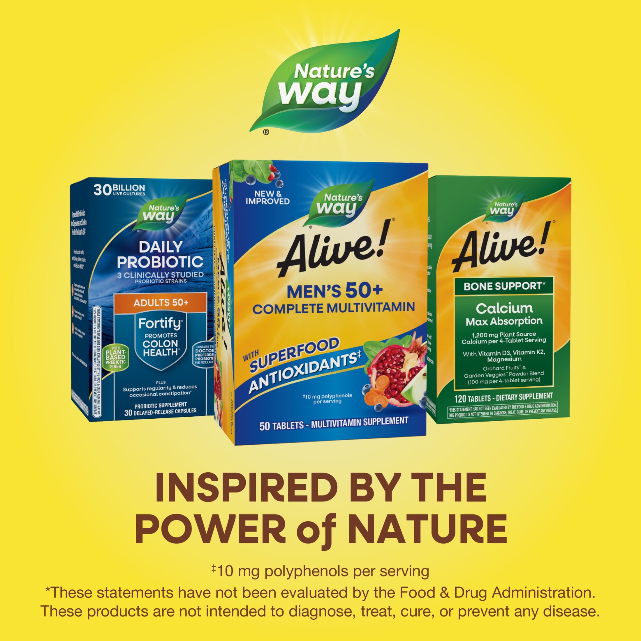 (3 pack) Nature's Way Alive! Men's 50+ Complete Multivitamin Tablets, B-Vitamins, 50 Count