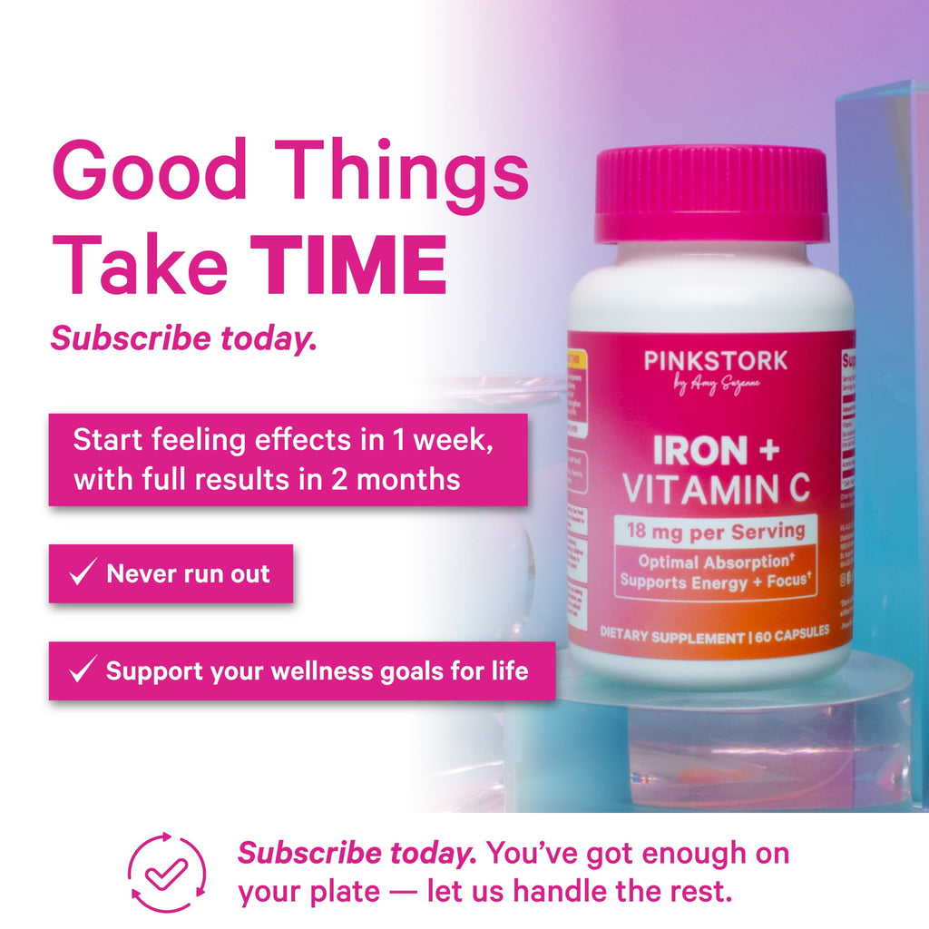 Pink Stork Prenatal Iron Supplement with Vitamin C, 60 Capsules