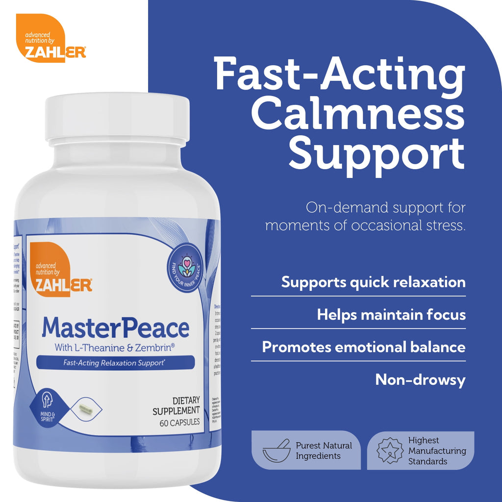 Zahler MasterPeace a Fast-acting relaxation support supplement Natural serotonin metabolism support, 60 capsules.