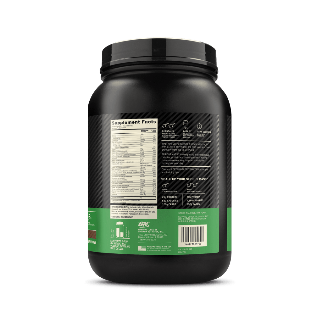 Optimum Nutrition Serious Mass, Chocolate, Weight Gainer Protein Powder, Mass Gainer, 3 lb