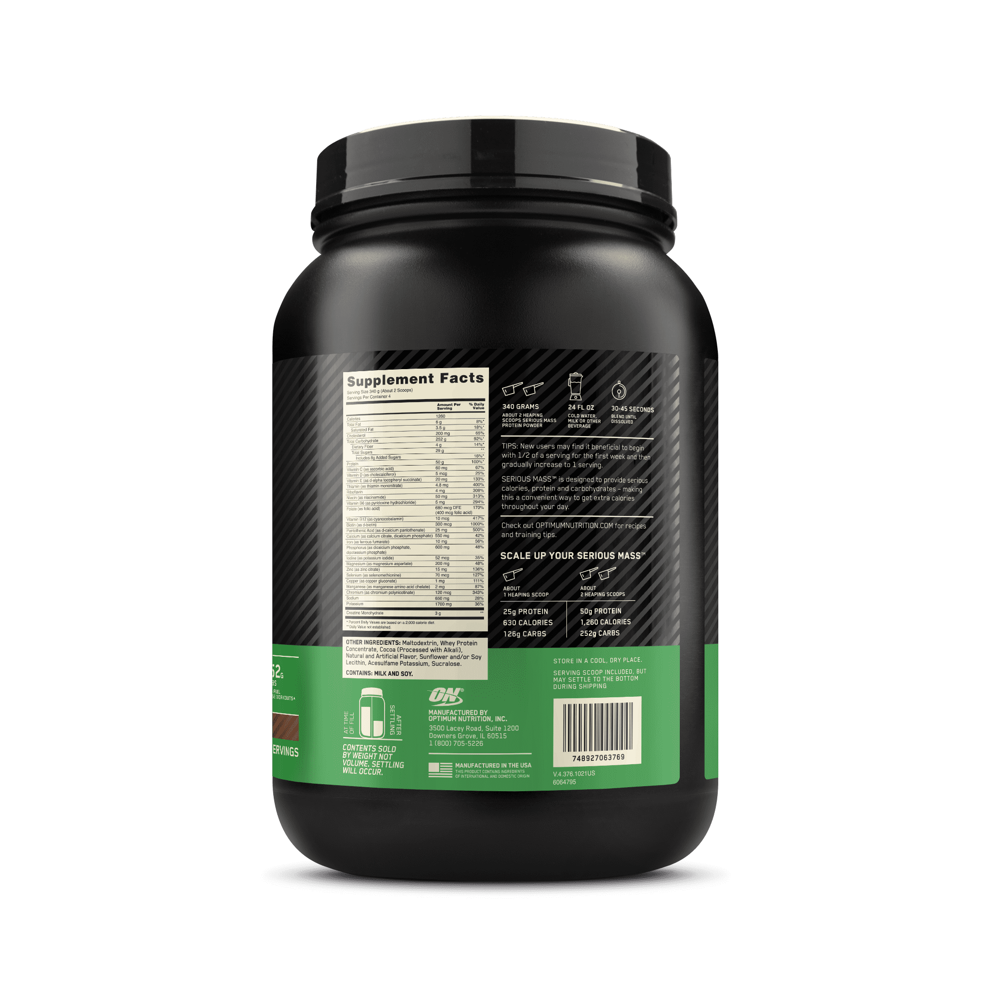 Optimum Nutrition Serious Mass, Chocolate, Weight Gainer Protein Powder, Mass Gainer, 3 lb