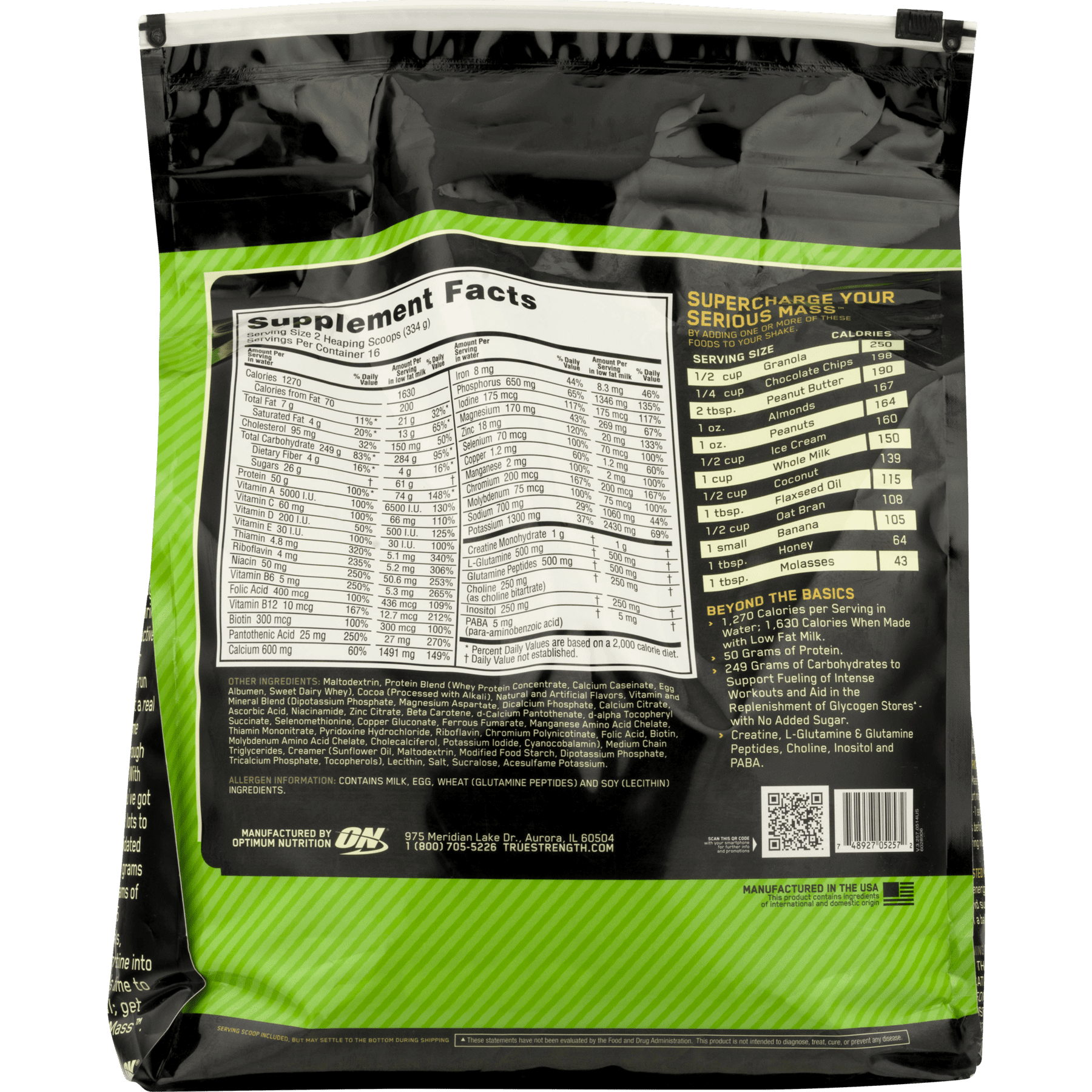 Optimum Nutrition Serious Mass, Chocolate, Weight Gainer Protein Powder, Mass Gainer, 3 lb
