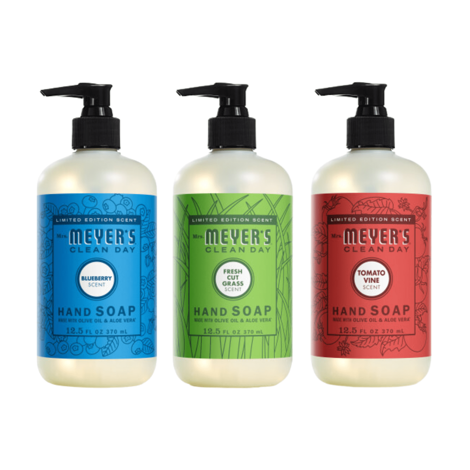 Mrs. Meyer’s Clean Day Liquid Hand Soap 12.5 fl oz Each, Tomato Vine, Dandelion, Blueberry, 1 ct (Variety Pack)