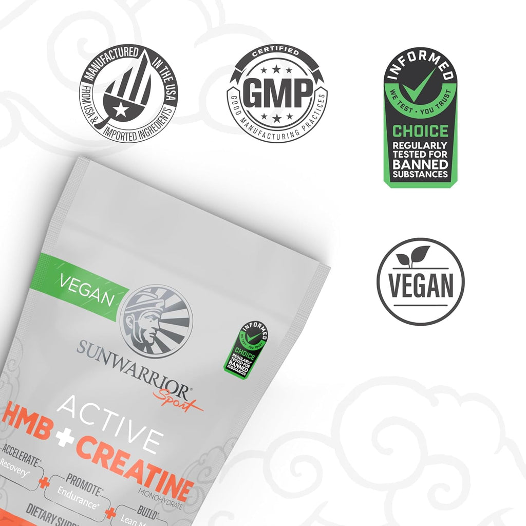 Sunwarrior Active HMB + Creatine Monohydrate Powder, Muscle Recovery Supplement, Unflavored, 8.46 oz