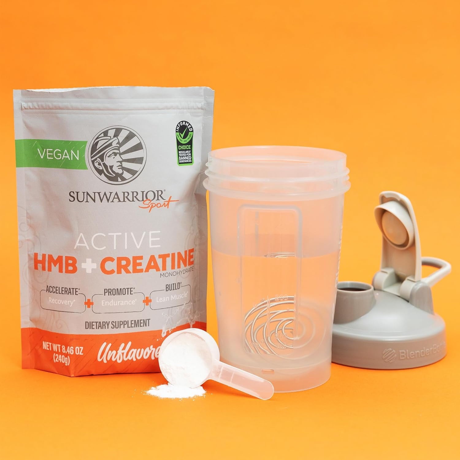Sunwarrior Active HMB + Creatine Monohydrate Powder, Muscle Recovery Supplement, Unflavored, 8.46 oz
