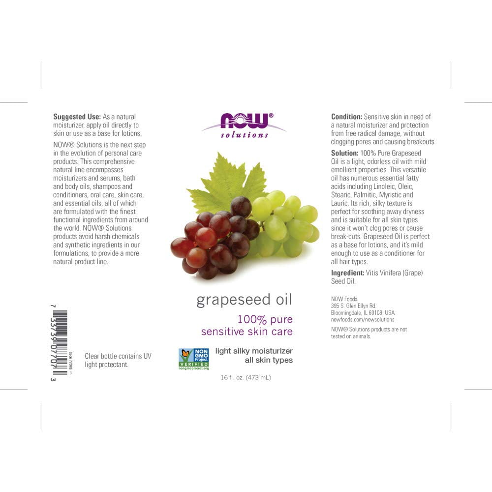 Now Foods Grape Seed Oil, 32 Oz (16Oz X2)