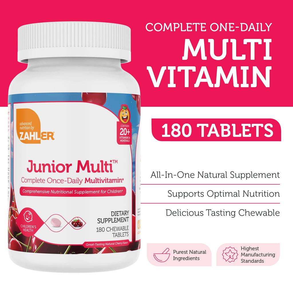 Zahler Kids Multivitamin Chewable Vitamin Tablet - Complete One Daily Kids Vitamins Supplement - Contains 20+ Minerals &amp; Vitamins for Kids &amp; Toddlers - Kosher Multivitamins Cherry Flavor (180)