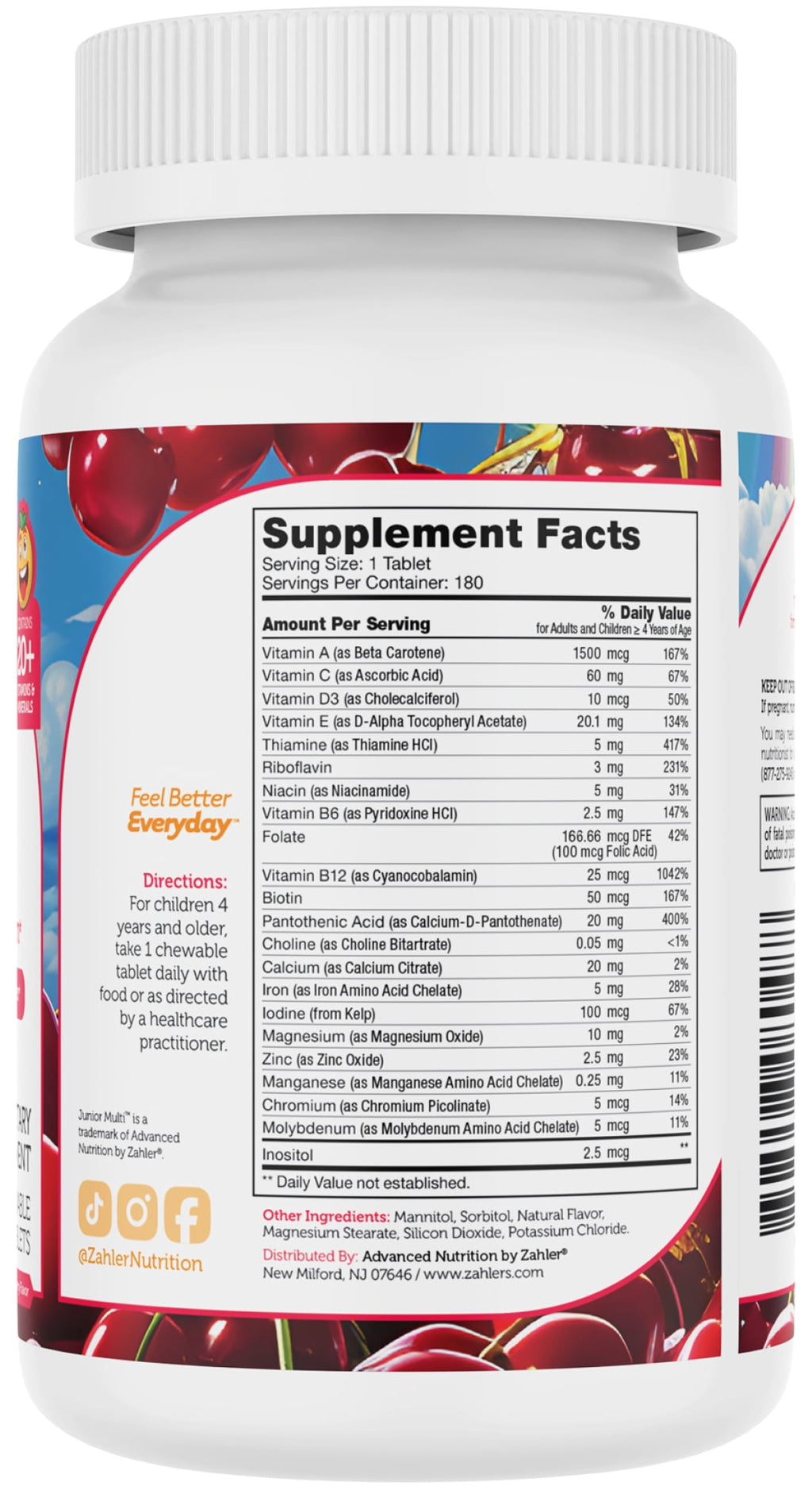 Zahler Kids Multivitamin Chewable Vitamin Tablet - Complete One Daily Kids Vitamins Supplement - Contains 20+ Minerals &amp; Vitamins for Kids &amp; Toddlers - Kosher Multivitamins Cherry Flavor (180)
