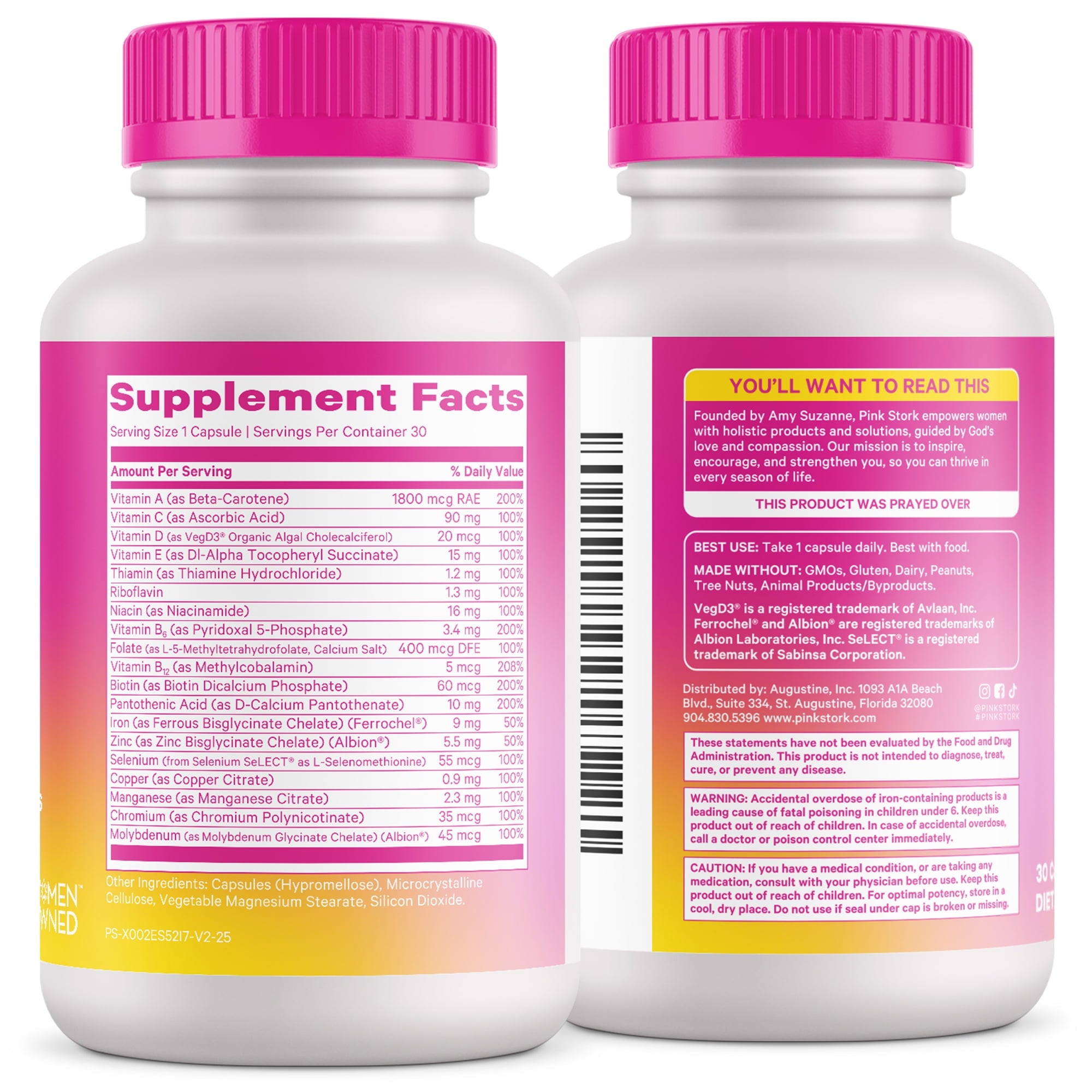 Pink Stork Women's Multivitamin with Folic Acid, Biotin, Vitamin D for Immune, Digestion &amp; Energy - 60 Capsules