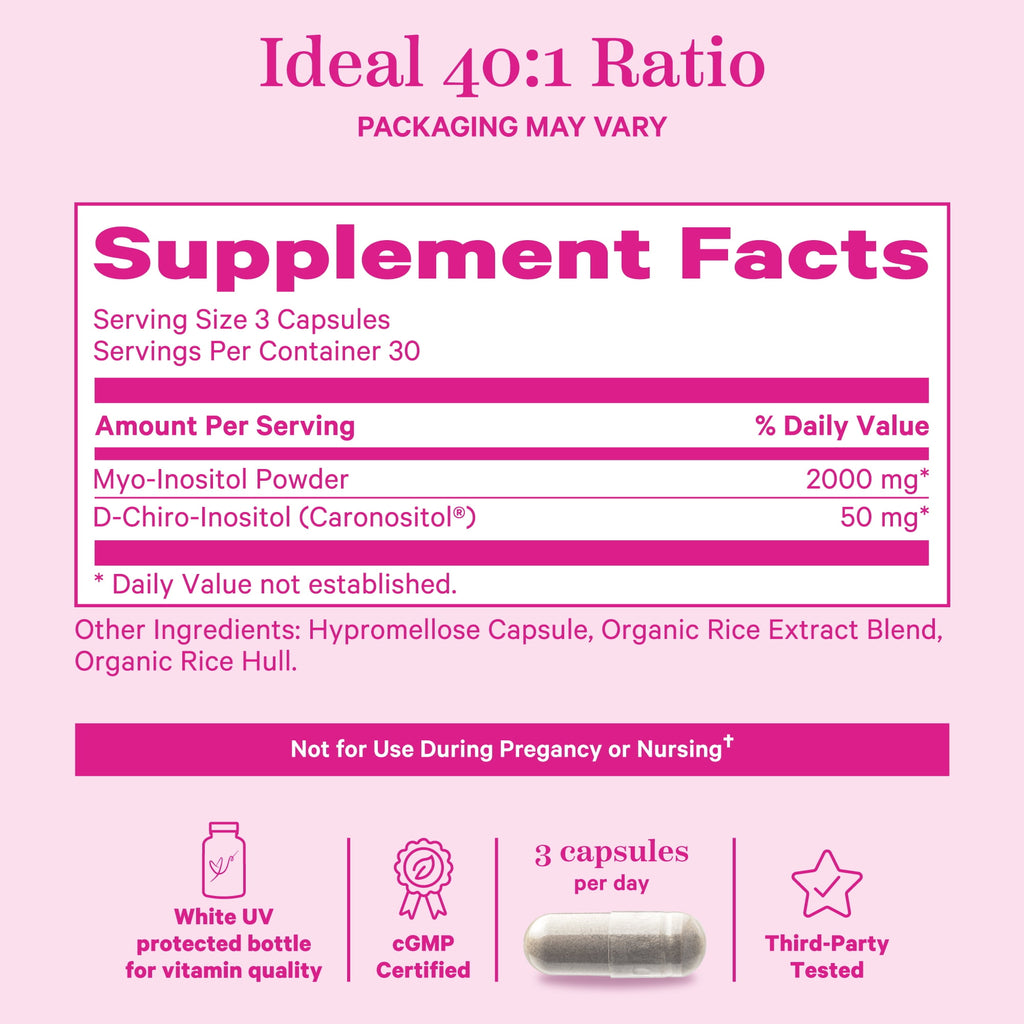 Pink Stork Hormone Harmony Supplement, Myo-Inositol &amp; D-Chiro Inositol, Ovarian Support, 90 Capsules