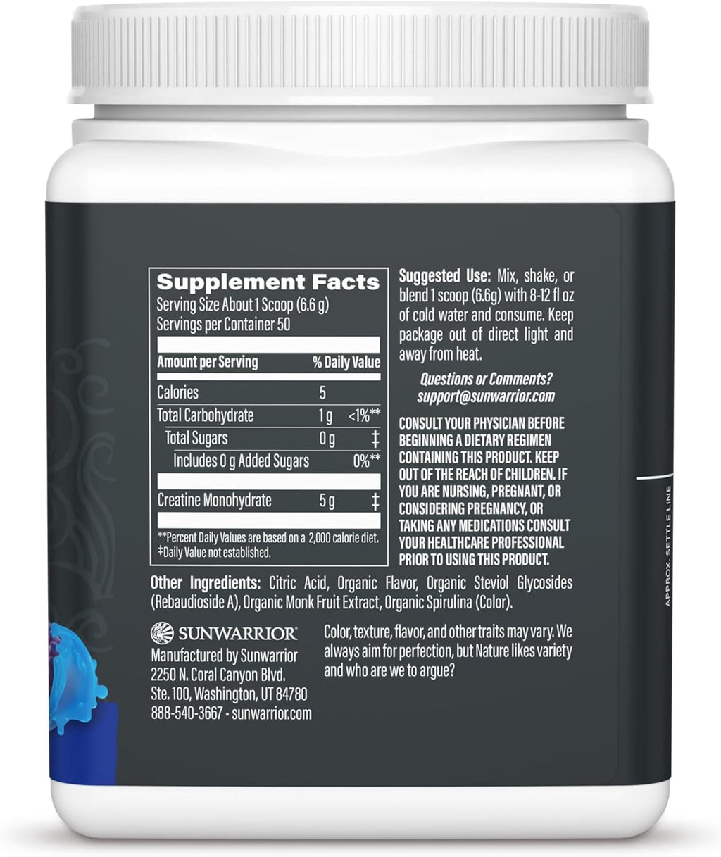 Sunwarrior Active Creatine Monohydrate Powder,Pre Workout Supplement,Blue Raspberry, 50 Servings