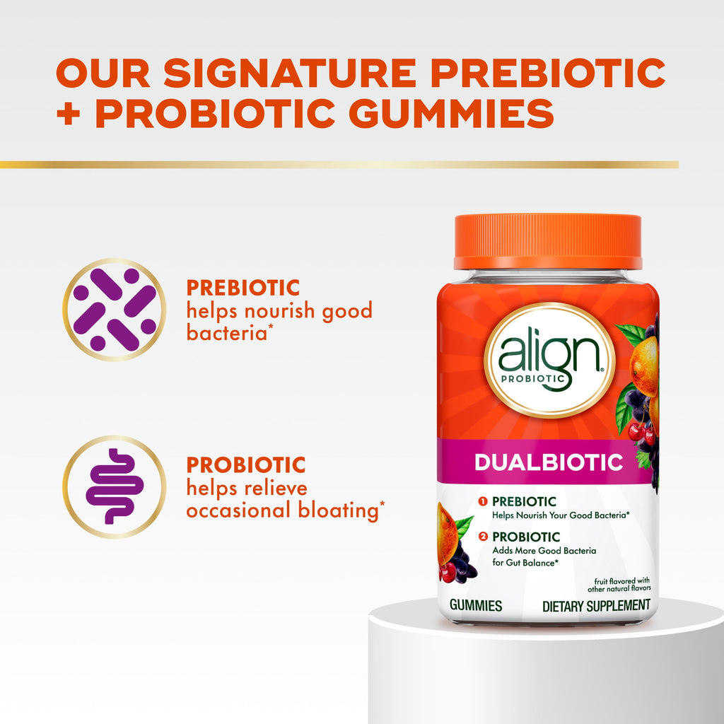 Align Dualbiotic, Prebiotics and Probiotics for Women and Men, Fruit Flavor, 60 Gummies