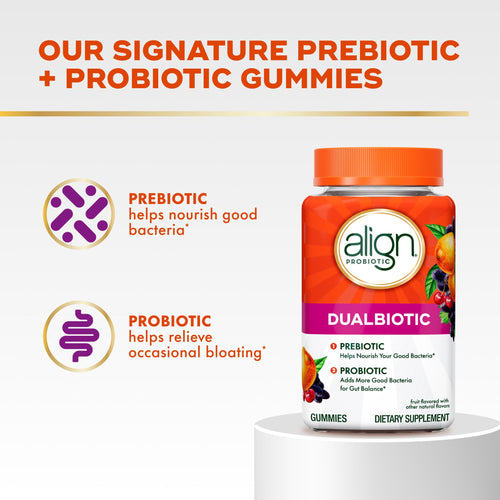 Align Dualbiotic, Prebiotics and Probiotics for Women and Men, Fruit Flavor, 60 Gummies