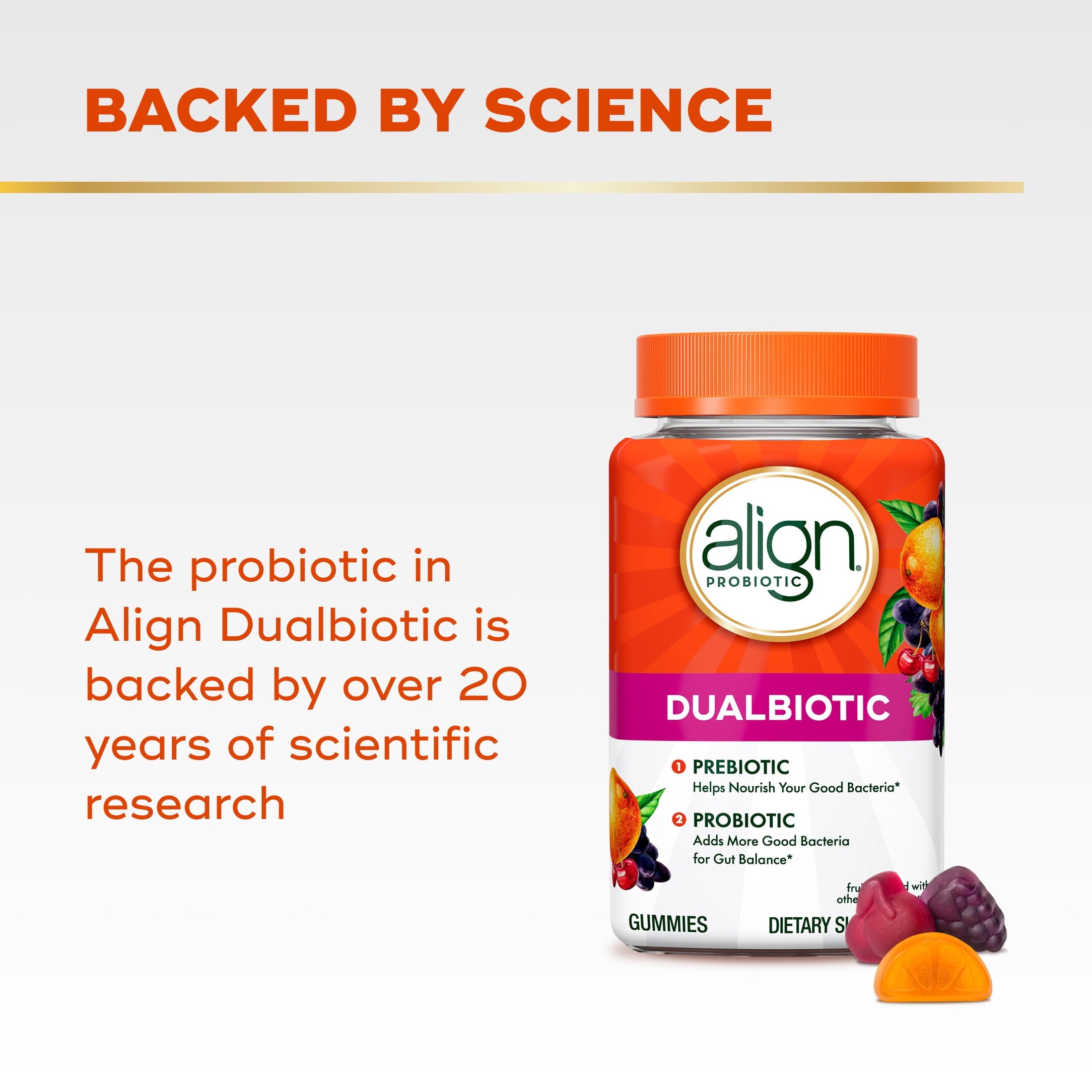 Align Dualbiotic, Prebiotics and Probiotics for Women and Men, Fruit Flavor, 60 Gummies