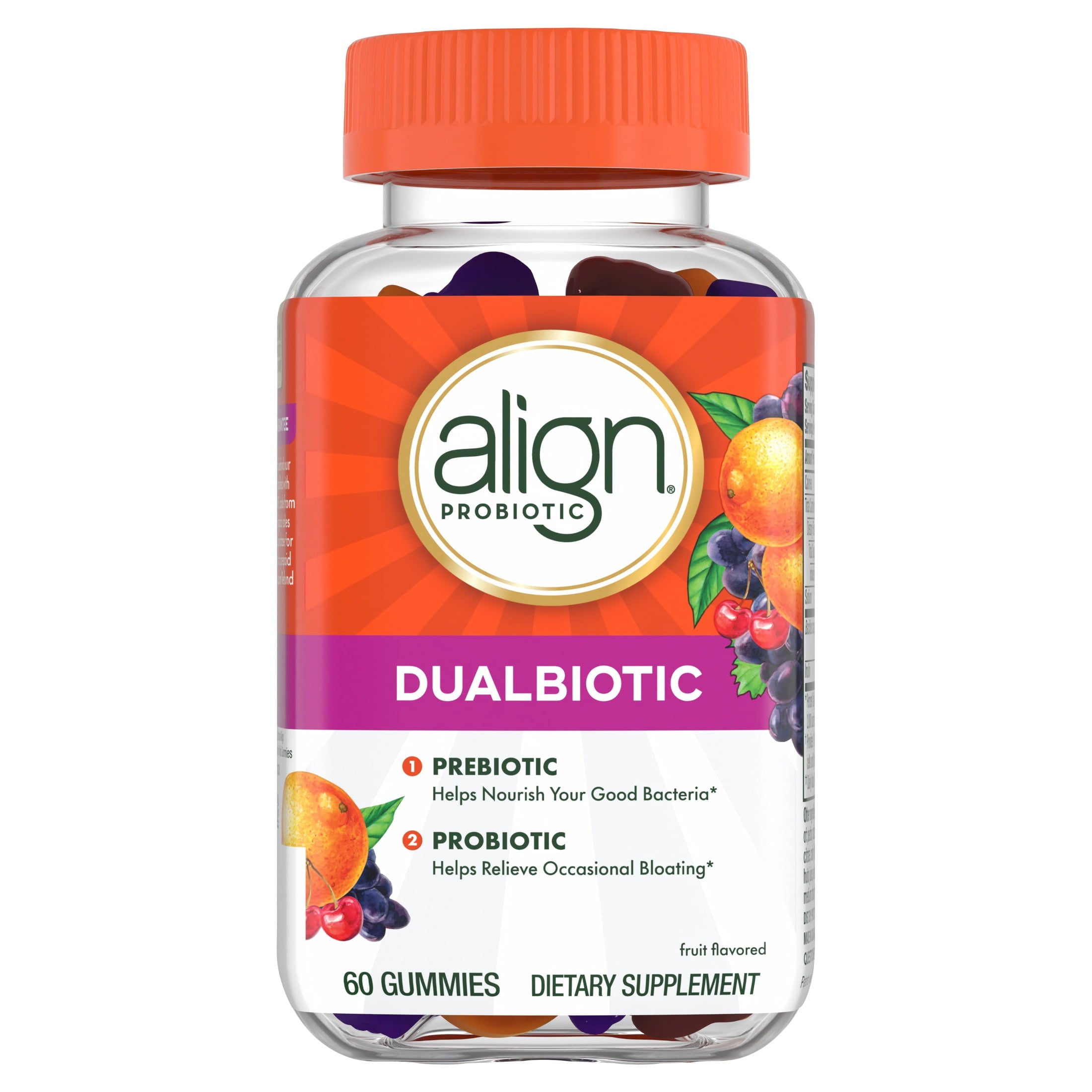Align Dualbiotic, Prebiotics and Probiotics for Women and Men, Fruit Flavor, 60 Gummies