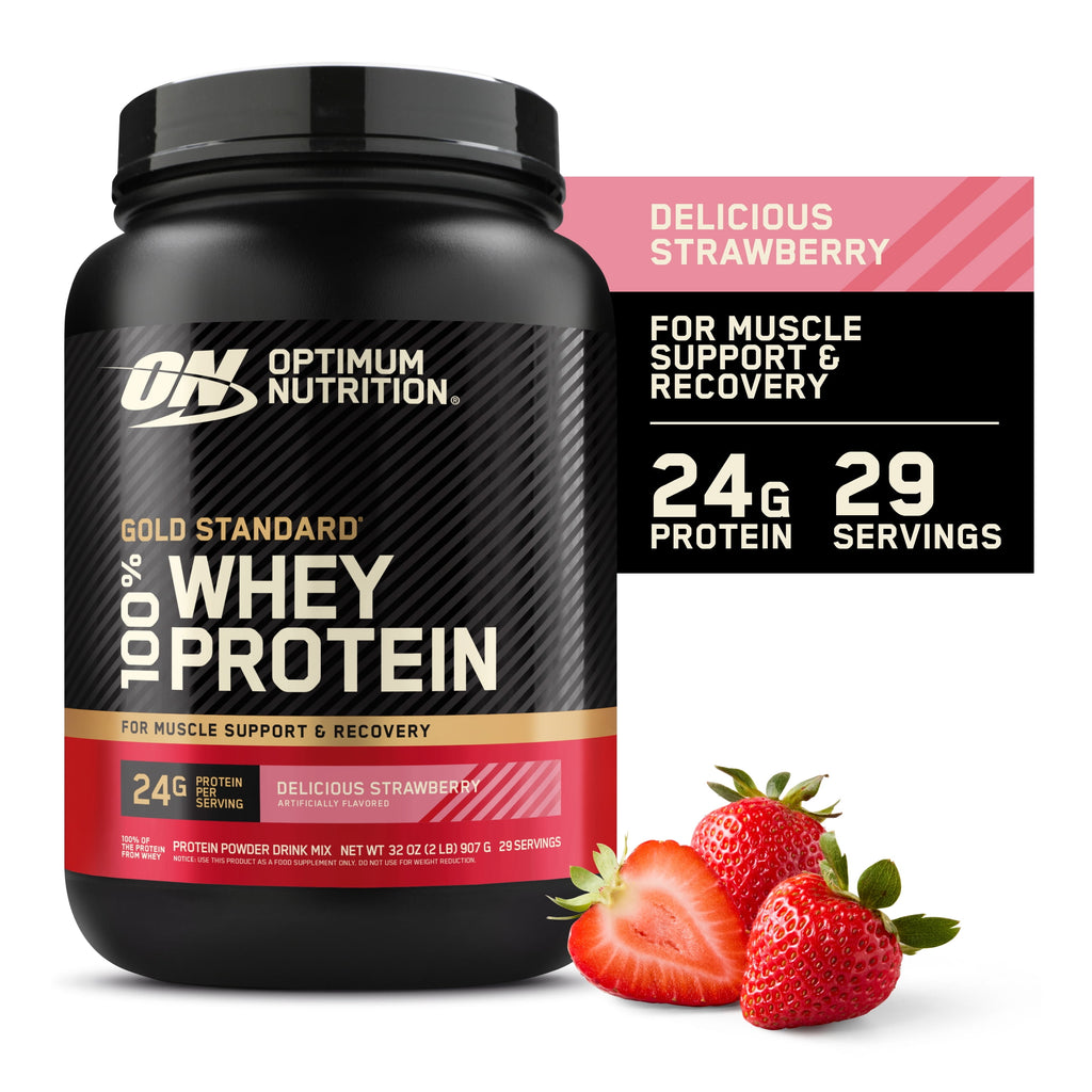 Optimum Nutrition Gold Standard 100% Whey Protein Powder, Strawberry, 24g Protein, 2 Lb